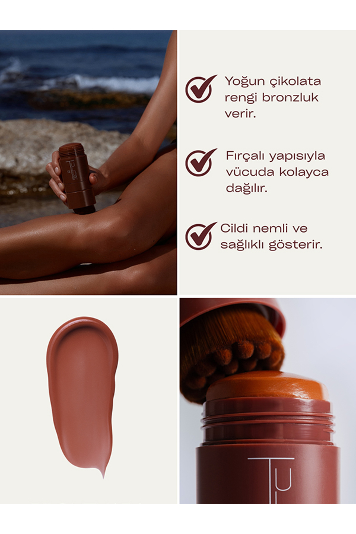 Bronzaura | Güneş Altında Yoğun Bronzlaştırıcı Fırçalı Stick | Kakao Jojoba Havuç Yağı Içeren Stick — 8684939716945 — تصویر 5 از 5