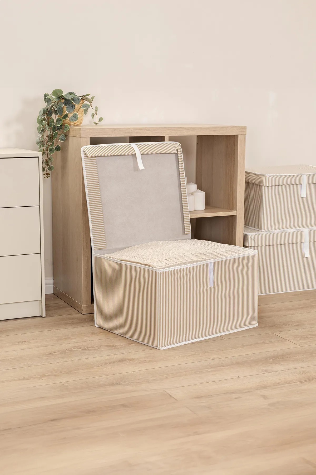 Enuverbi-5 Pieces Multi-Purpose Laundry-Storage-Organizing Organizer Garbage Box with Lid 50X40X30 - Maxi Box - Beige 3