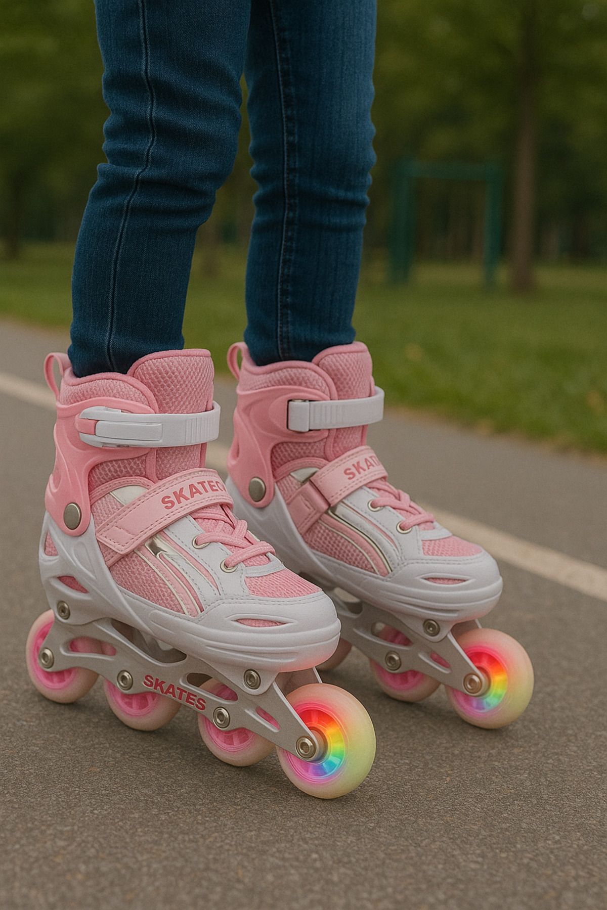 CAN-Adjustable Lighted Roller Skates |   Dual Use Inline Skates Double Wheels Practice Mode Size 34-37 5