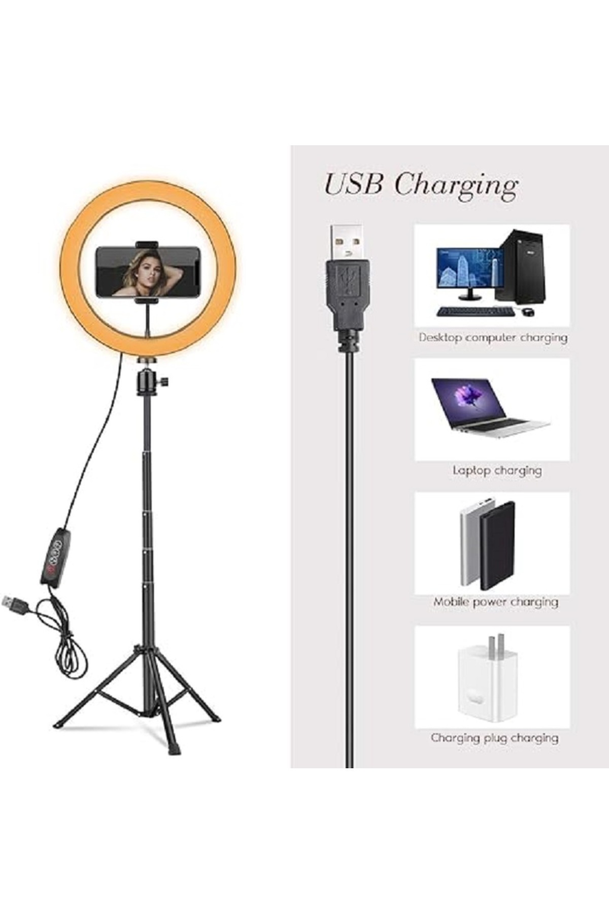 ستاند رينج لايت حلقة إضاءة مع حامل ثلاثي وحامل هاتف، إضاءة ليد دائرية طويلة 120 سم لتصوير السيلفي