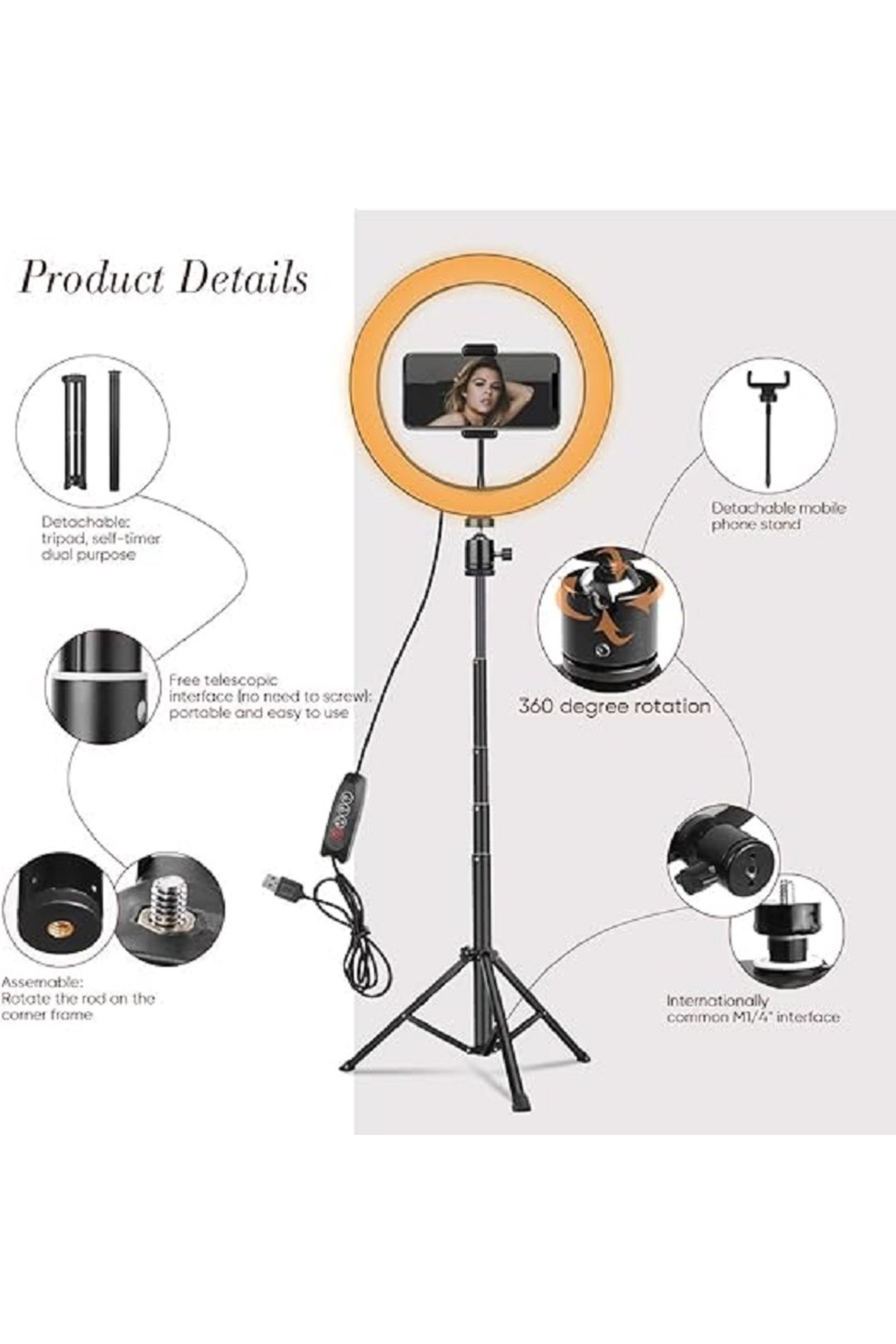 ستاند رينج لايت حلقة إضاءة مع حامل ثلاثي وحامل هاتف، إضاءة ليد دائرية طويلة 120 سم لتصوير السيلفي