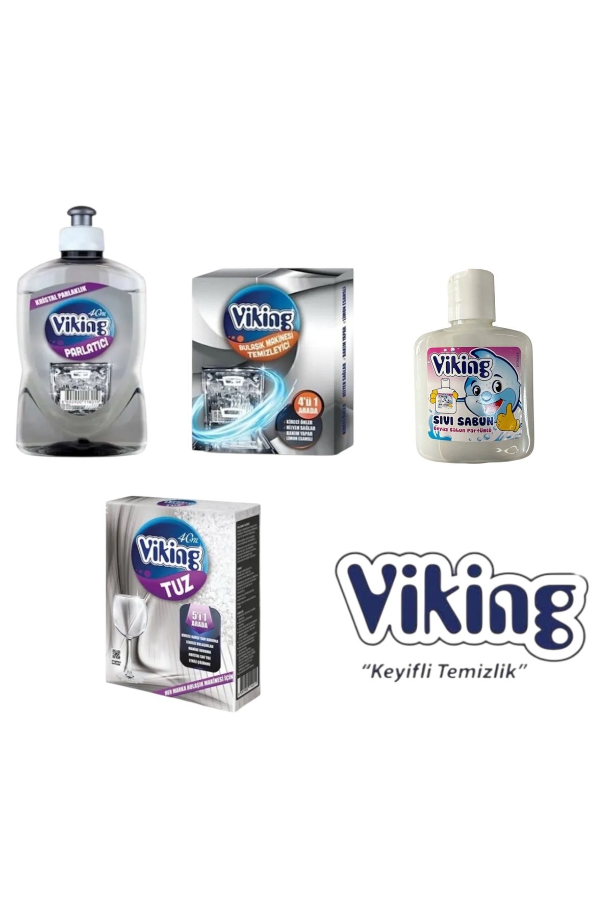 Viking Bulaşık Makinesi 1,5 Kg Tuz Makine Temizleyici Toz 450 ml Parlatıcı 3 Lü Set Sıvı Cep Sabunu