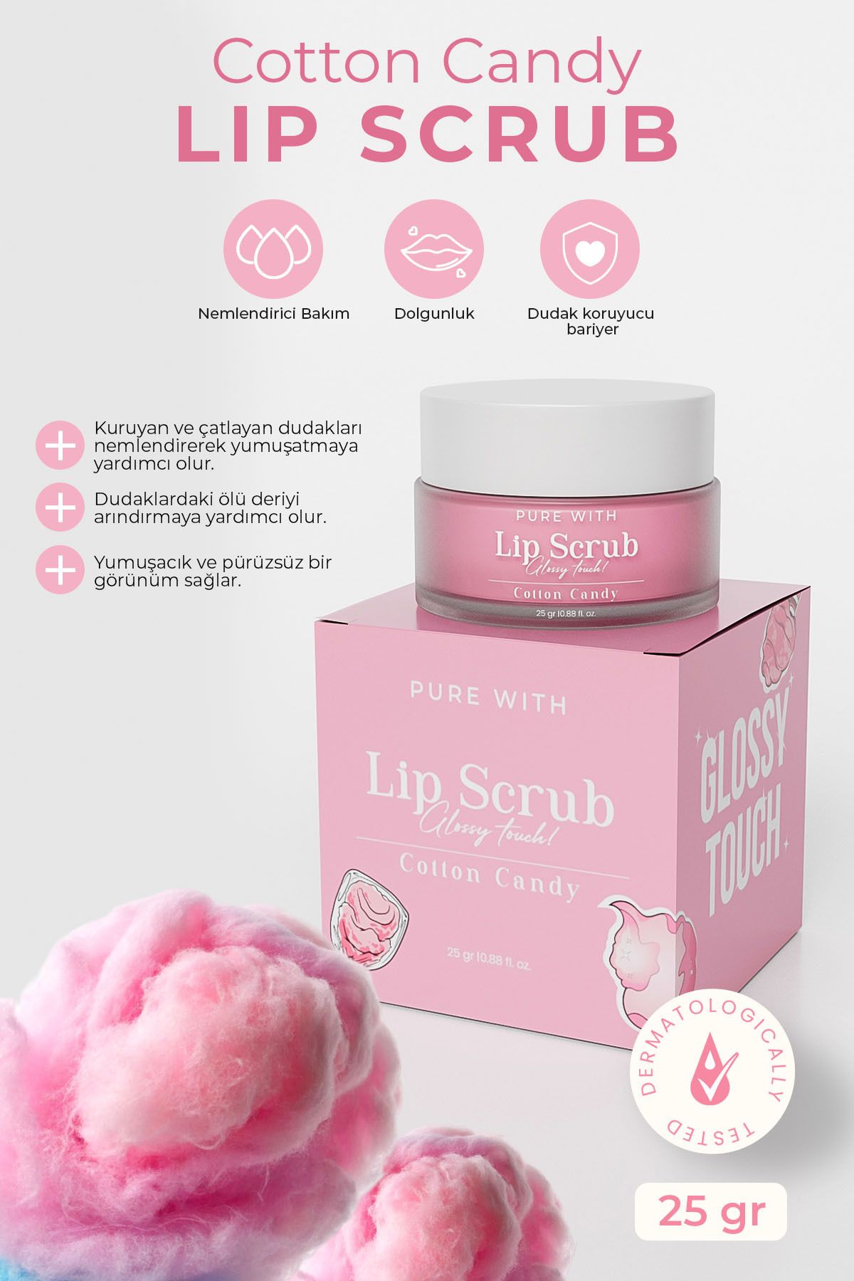 Purewith Glossy Touch Lip Scrub Cotton Candy Dudak Peelingi