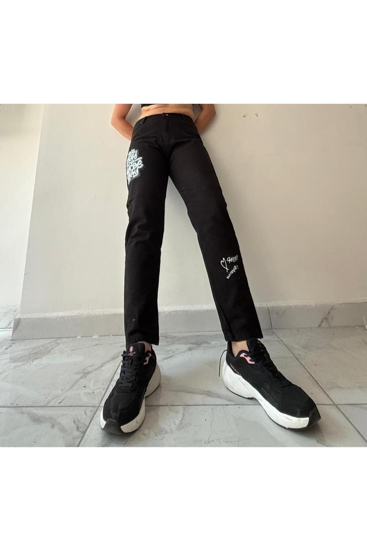 ELONİ BASKILI KOTDAR PAÇA JEANS PANTOLON