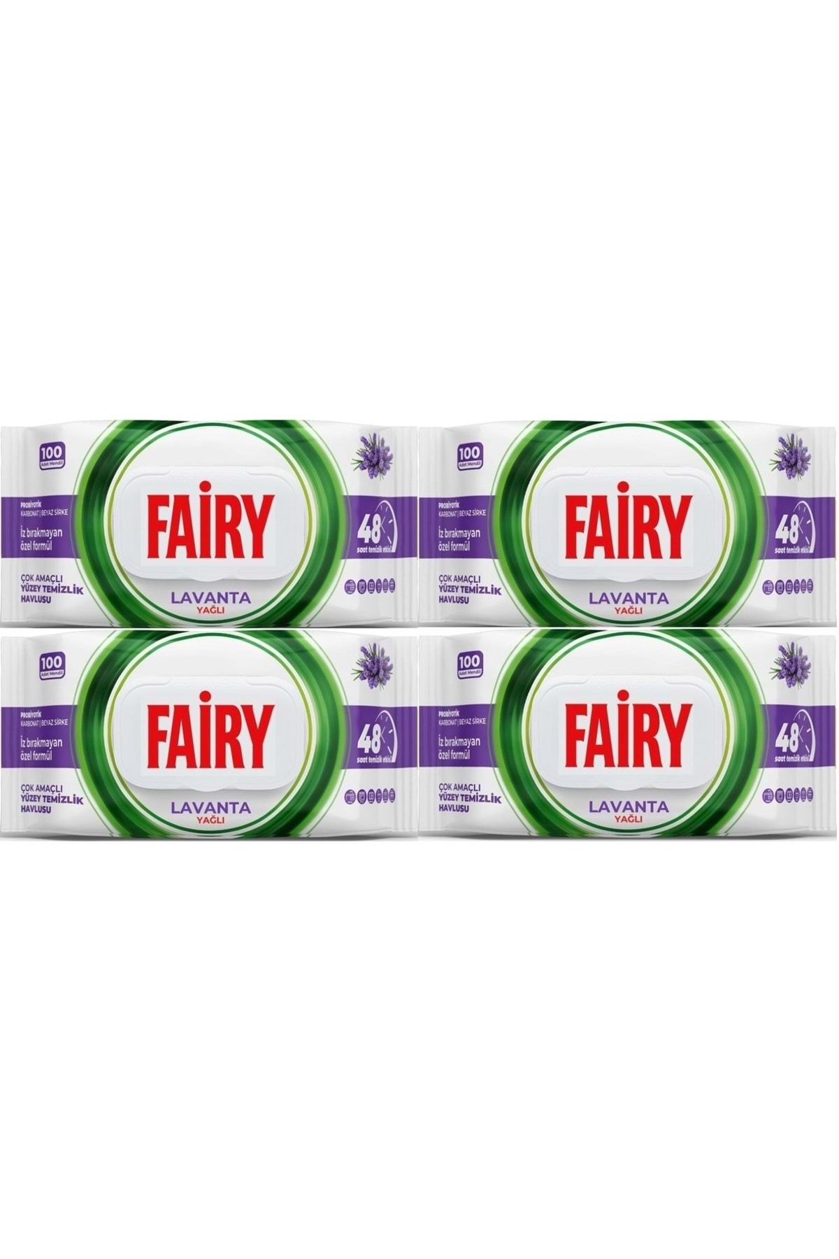 Fairy Yüzey Temizlik Havlusu 100 Yaprak Lavanta Yağlı - Beyaz Sirke - Karbonat (4 LÜ SET) 400 Yaprak
