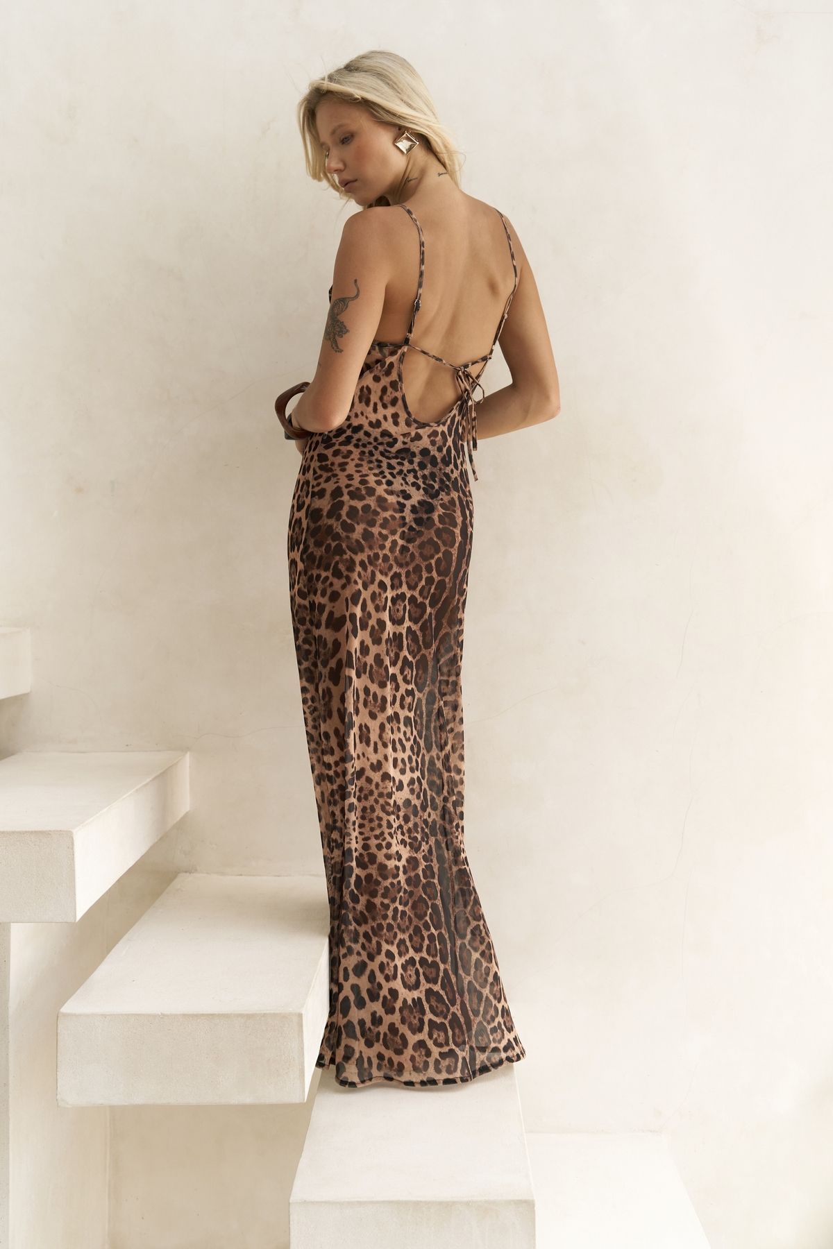 BOHEMAİ-Μακρύ φόρεμα Chomhan με λουράκι Degaje Leopard Pattern 5