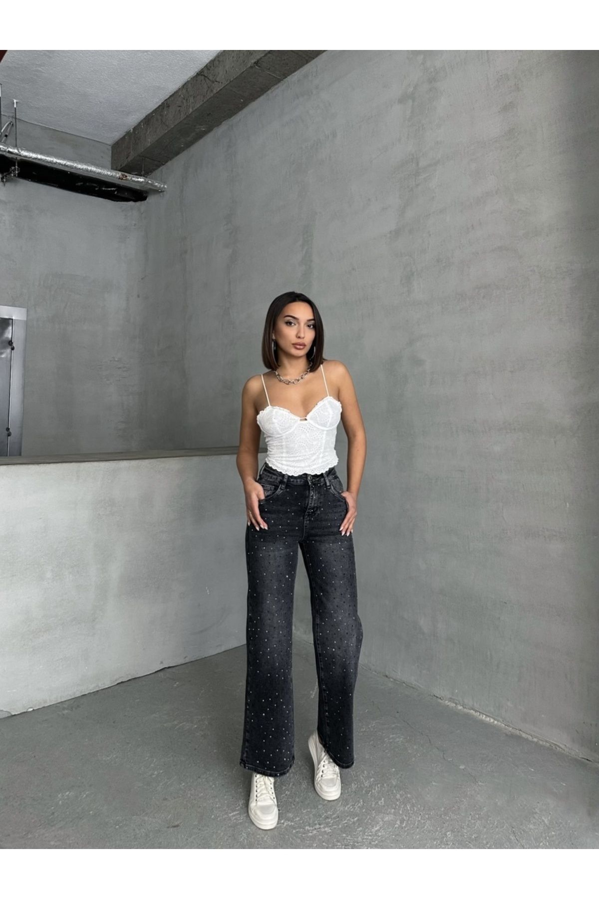 ADA MODA-Blugi drepți elastici cu strasuri, XL 5