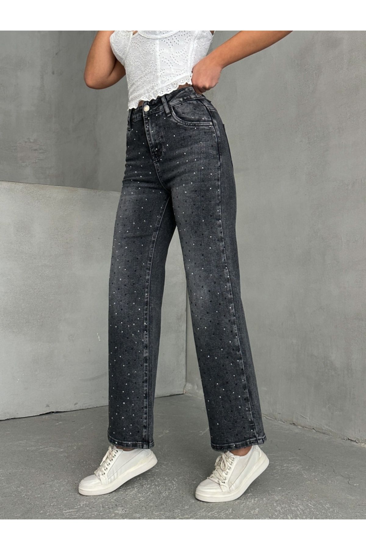 ADA MODA-Blugi drepți elastici cu strasuri, XL 2