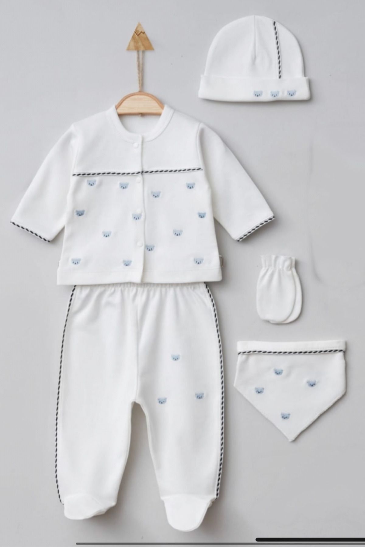 Cherub Baby Teddy Ayıcık Nakışlı Yenidoğan Erkek Bebek 5 Parça Hastane Çıkışı Zıbın Seti fotoğrafı 4 (önizleme)