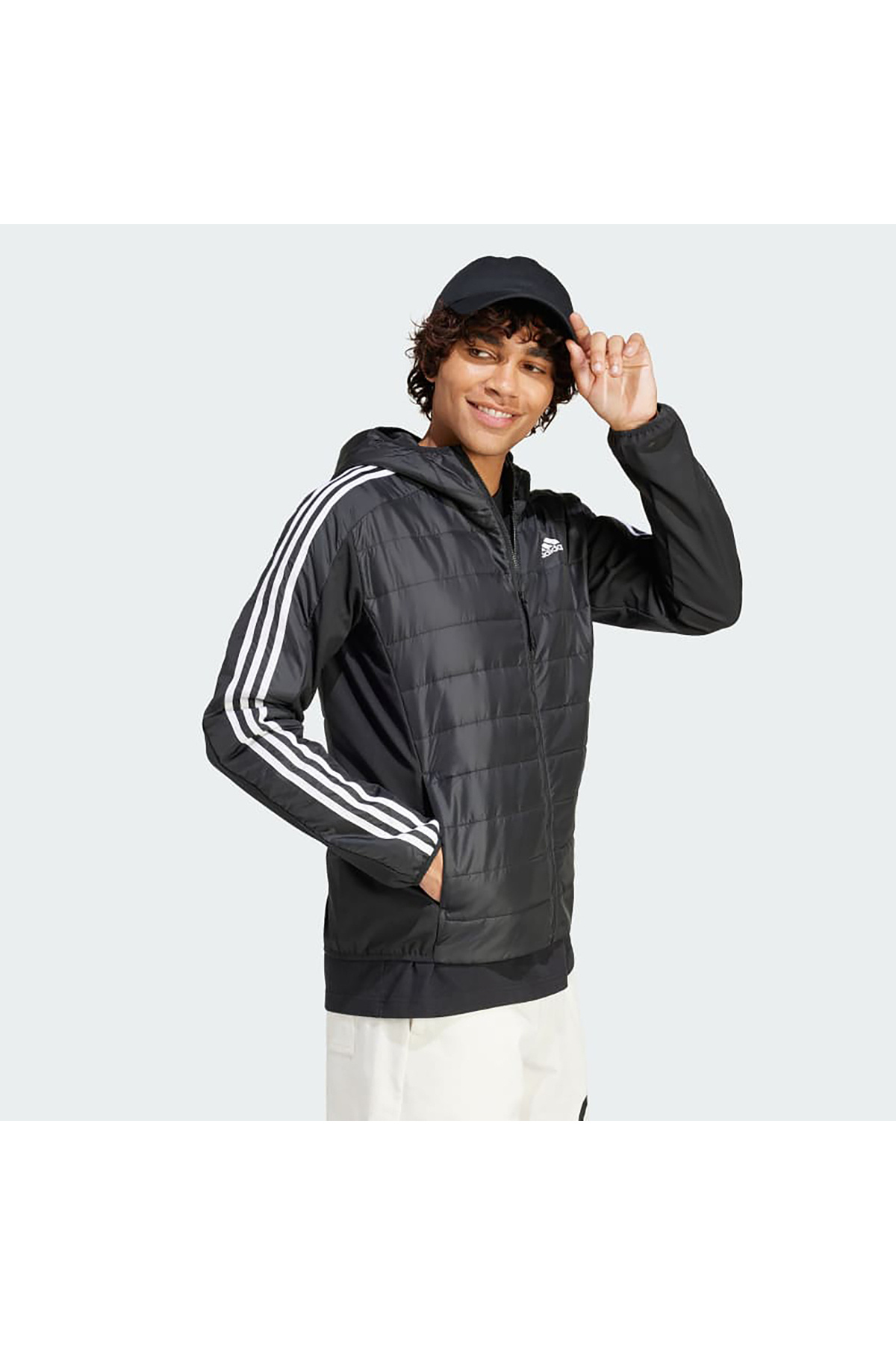 adidas-Essentials 3-Stripes Insulated Hybrid Hooded Coat 3