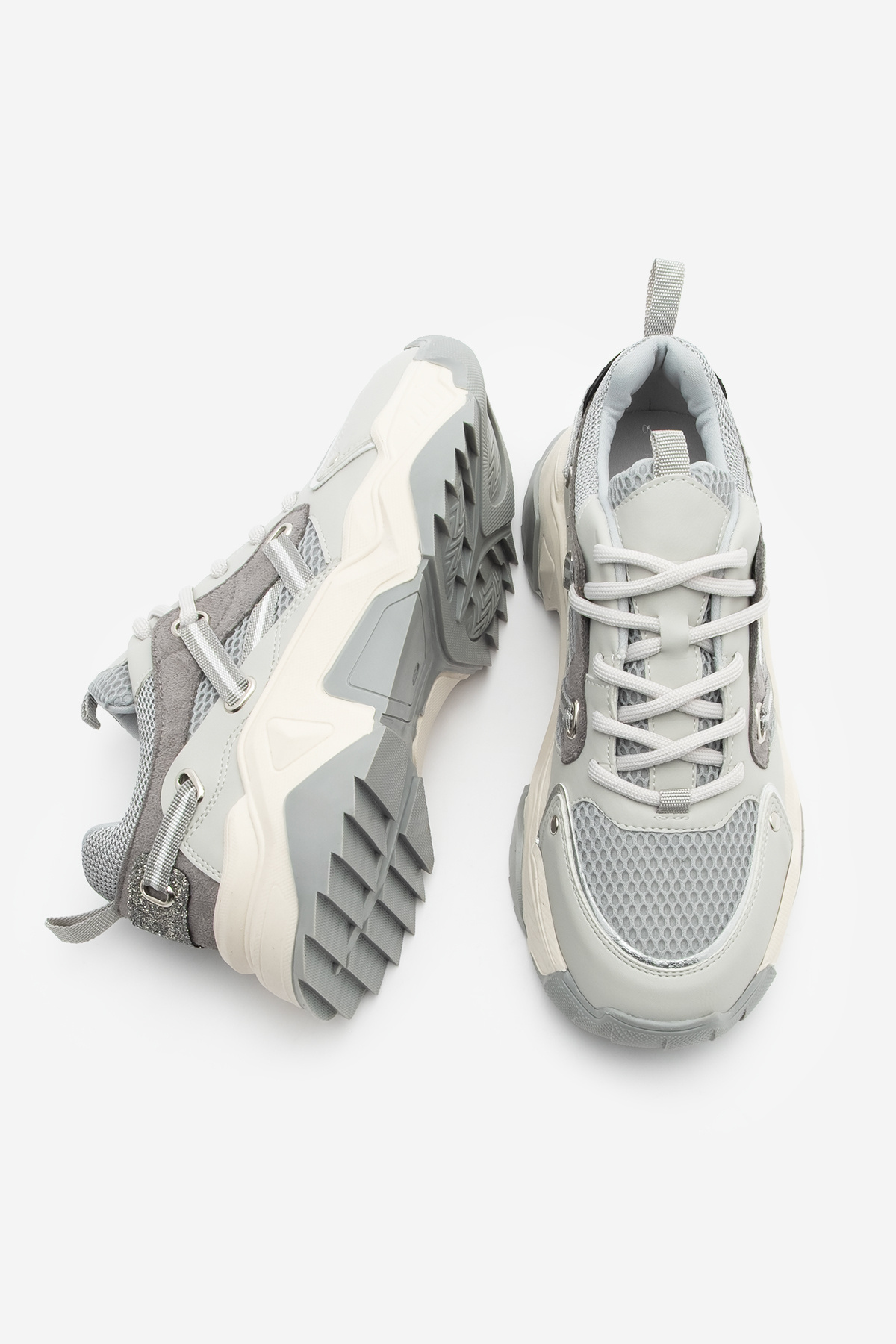 Marjin-Azlin Grey Damen-Sneaker – Sportschuhe mit Schnürung, Mesh und dicker Sohle 8