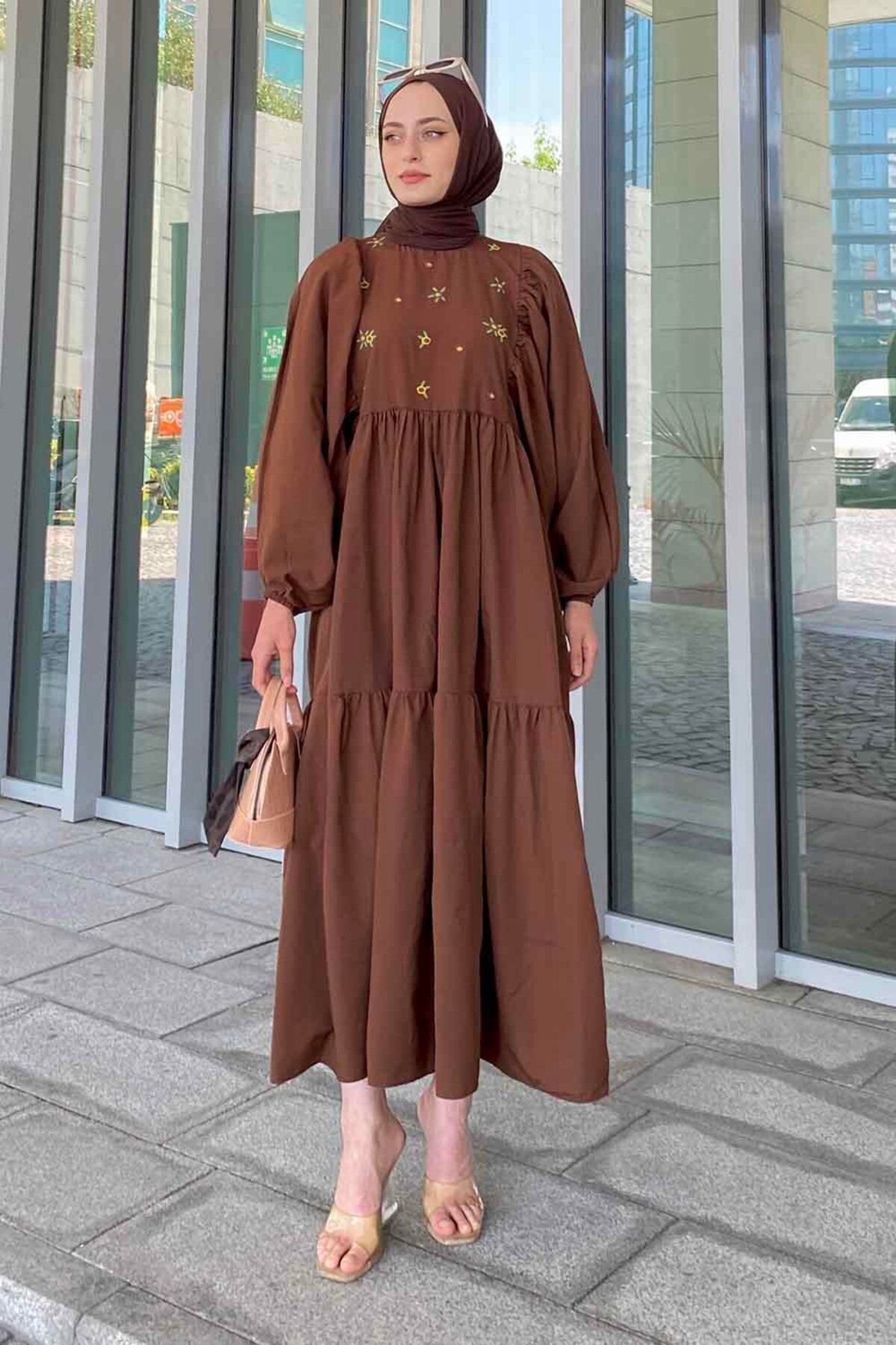 پیراهن پوشیده چند رنگ زنانه لباس تابستانی الیکا قهوه تلخ lamelif