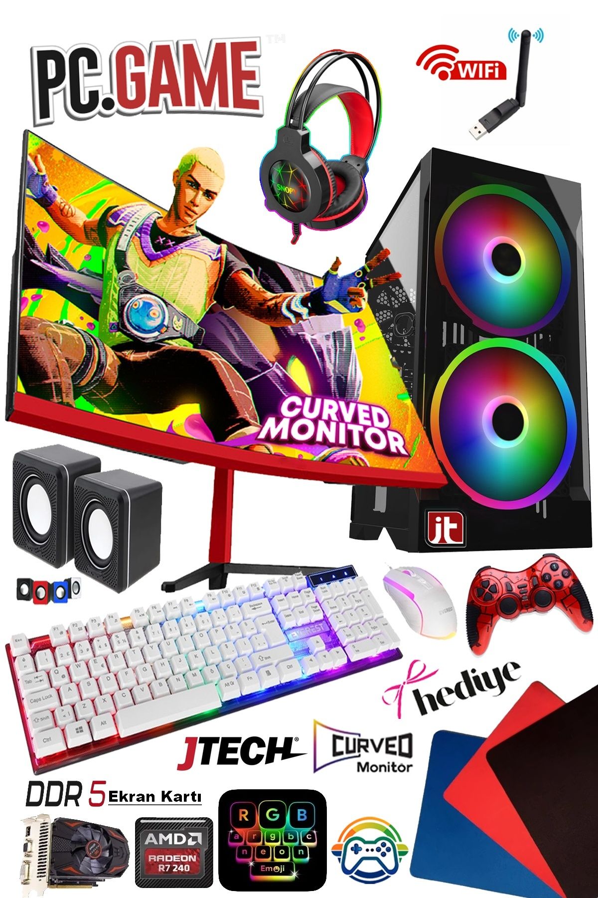 J-TECH Dream i5-2300 3.10GHz 16GB RAM 256GB SSD 4GB DDR5 R7 EKRAN KARTI 24" Curved Oyuncu Bilgisayarı