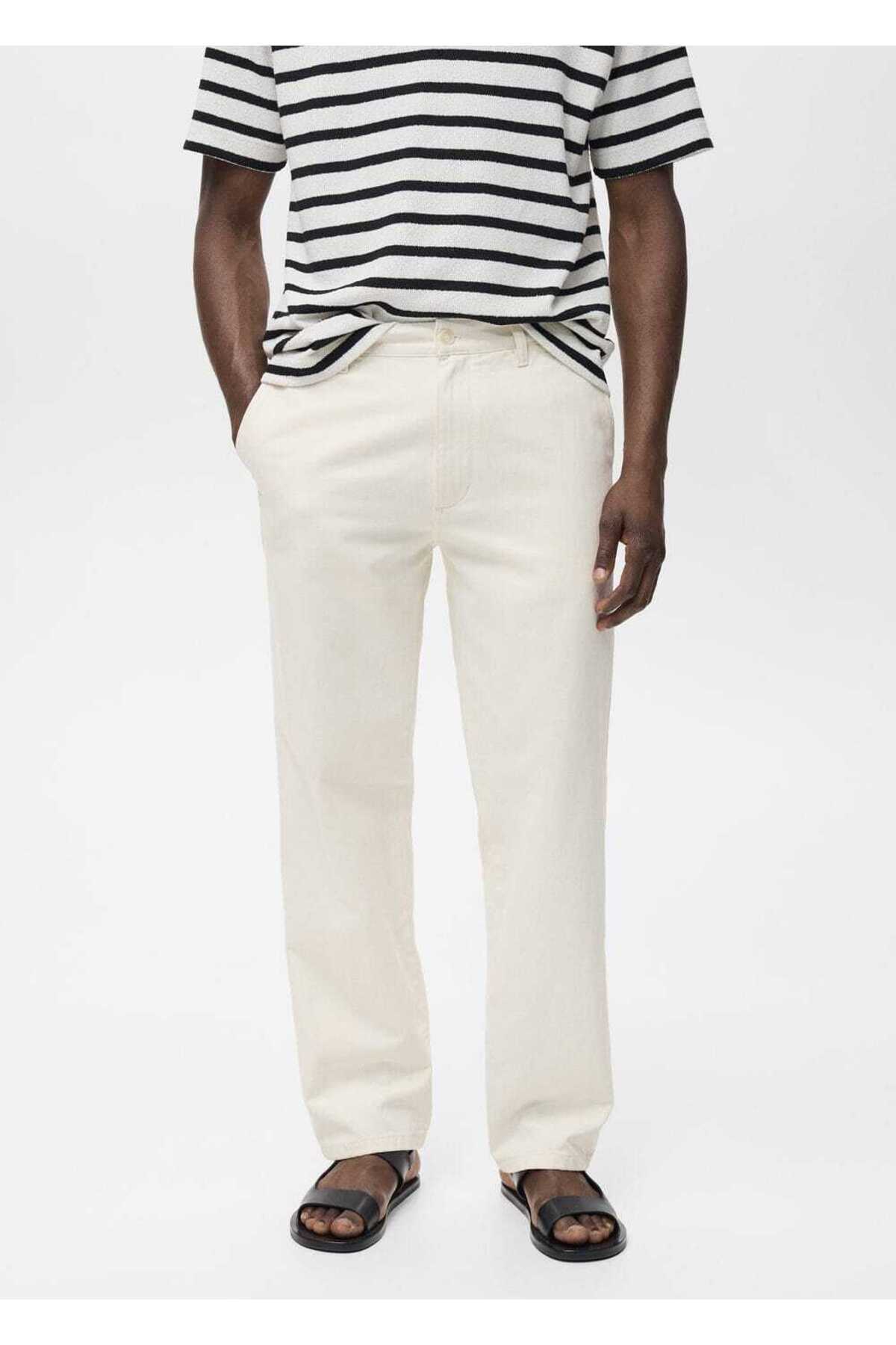 Pamuklu keten regular fit jean pantolon