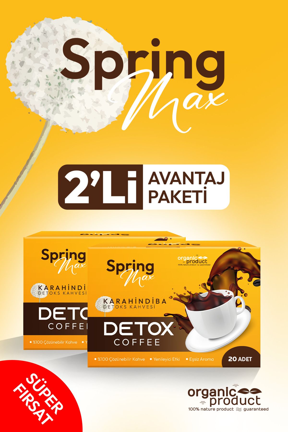 SPRİNGMAX Karahindiba En Etkili Yöntem Collogen Coffee Detox Diyete Destek Hindiba Diyet Kahve 2'Kutu 40'ŞASE