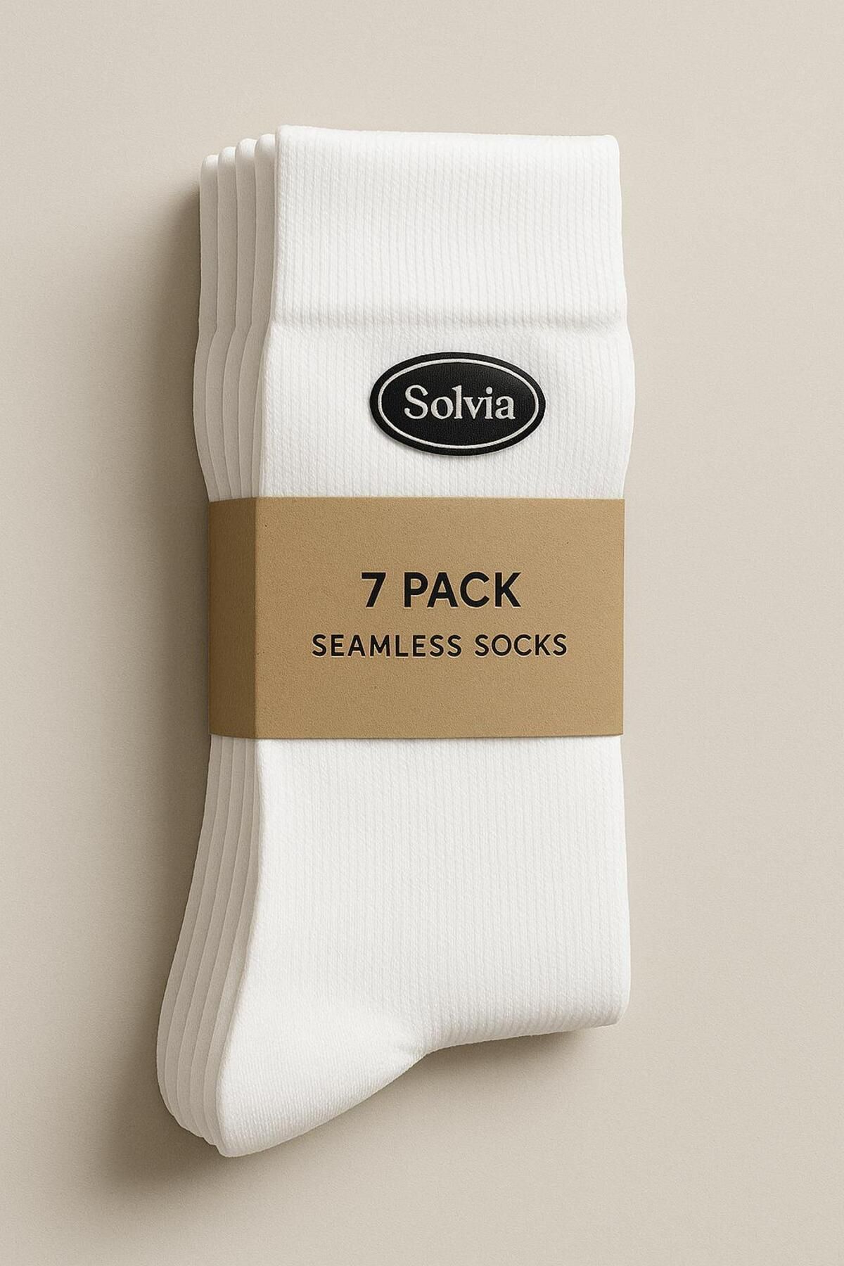 Solvia 7'li Paket Beyaz Tenis Boy Dikişsiz Çorap
