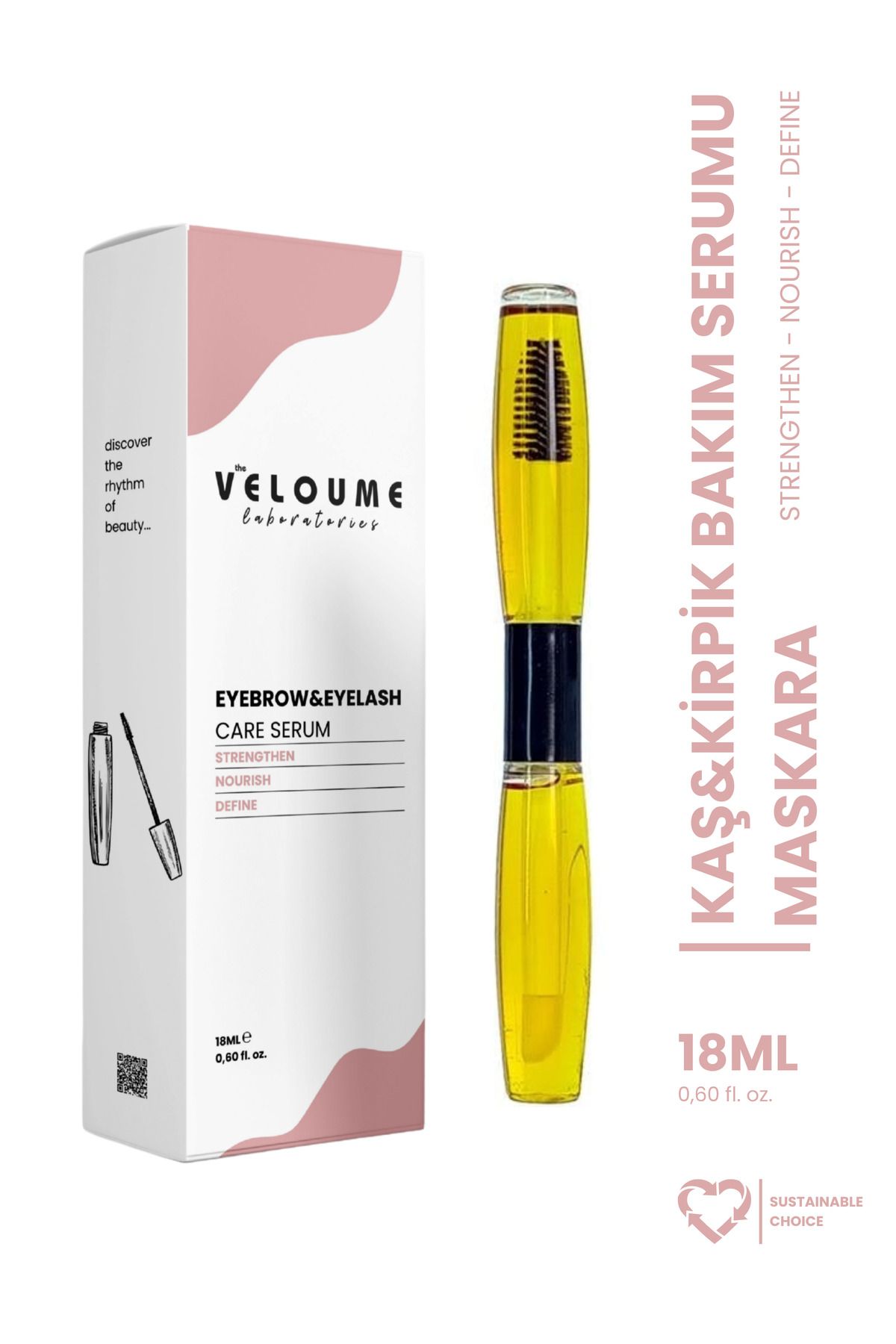 The Veloume Labs Kaş Kirpik Güçlendirici Besleyici Uzatıcı Bakım Serumu, Doğal Jojoba Yağı, Tatlı Badem Yağı, 18 ml