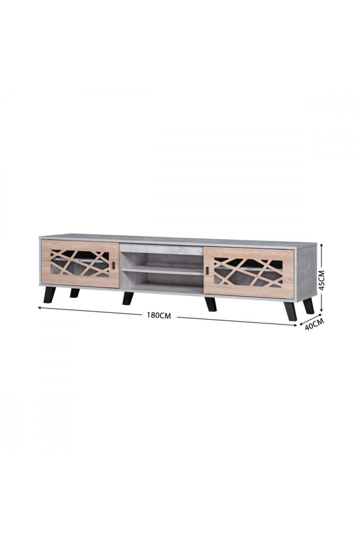 Generic-Modern Wooden TV Table 180cm with Storage Drawers - Gray and Beige 3