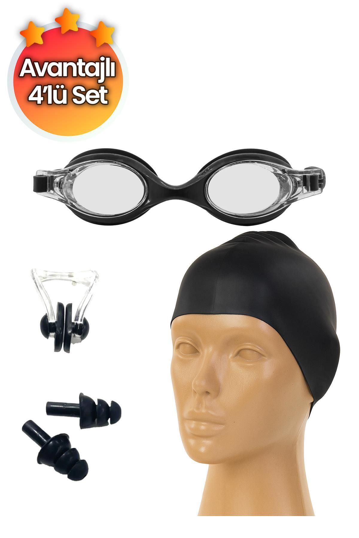 jetlegelsin 4lü Set Yüzücü Gözlüğü Kulak Burun Tıkaçlı Silikon Bone Set Yüzme Havuz Deniz Gözlüğü