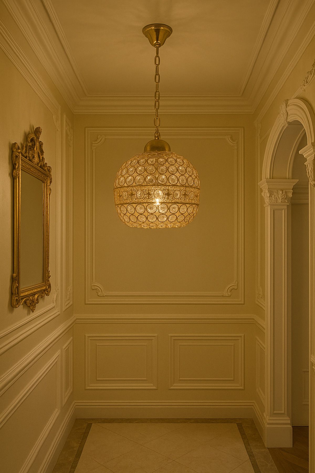 AILEEN Gold Renkli Kristal Cam Detaylı Modern Sarkıt Avize - Oturma Odası, Salon ve Koridor İçin Uyumlu