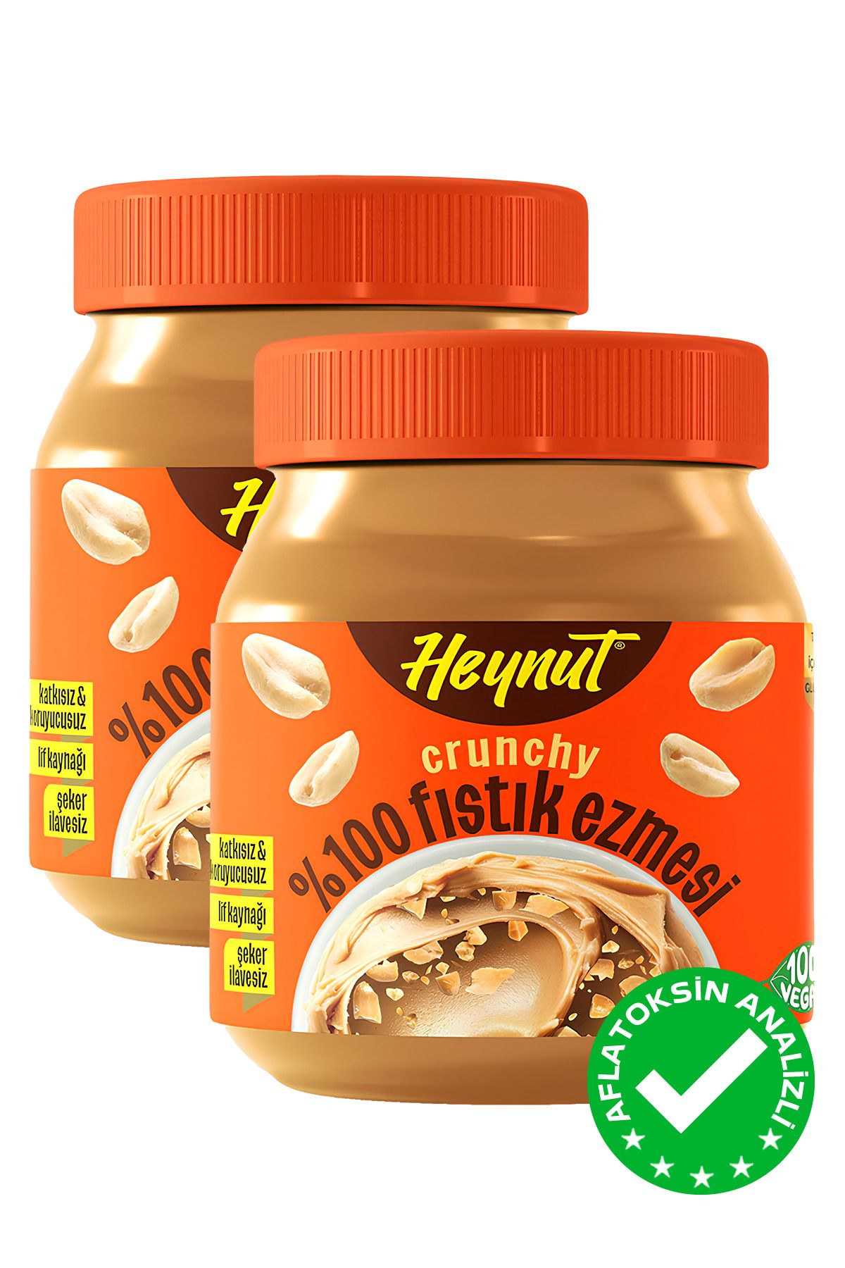 HEYNUT Şeker Ilavesiz %100 Fıstık Ezmesi Crunchy 350g X 2 Adet
