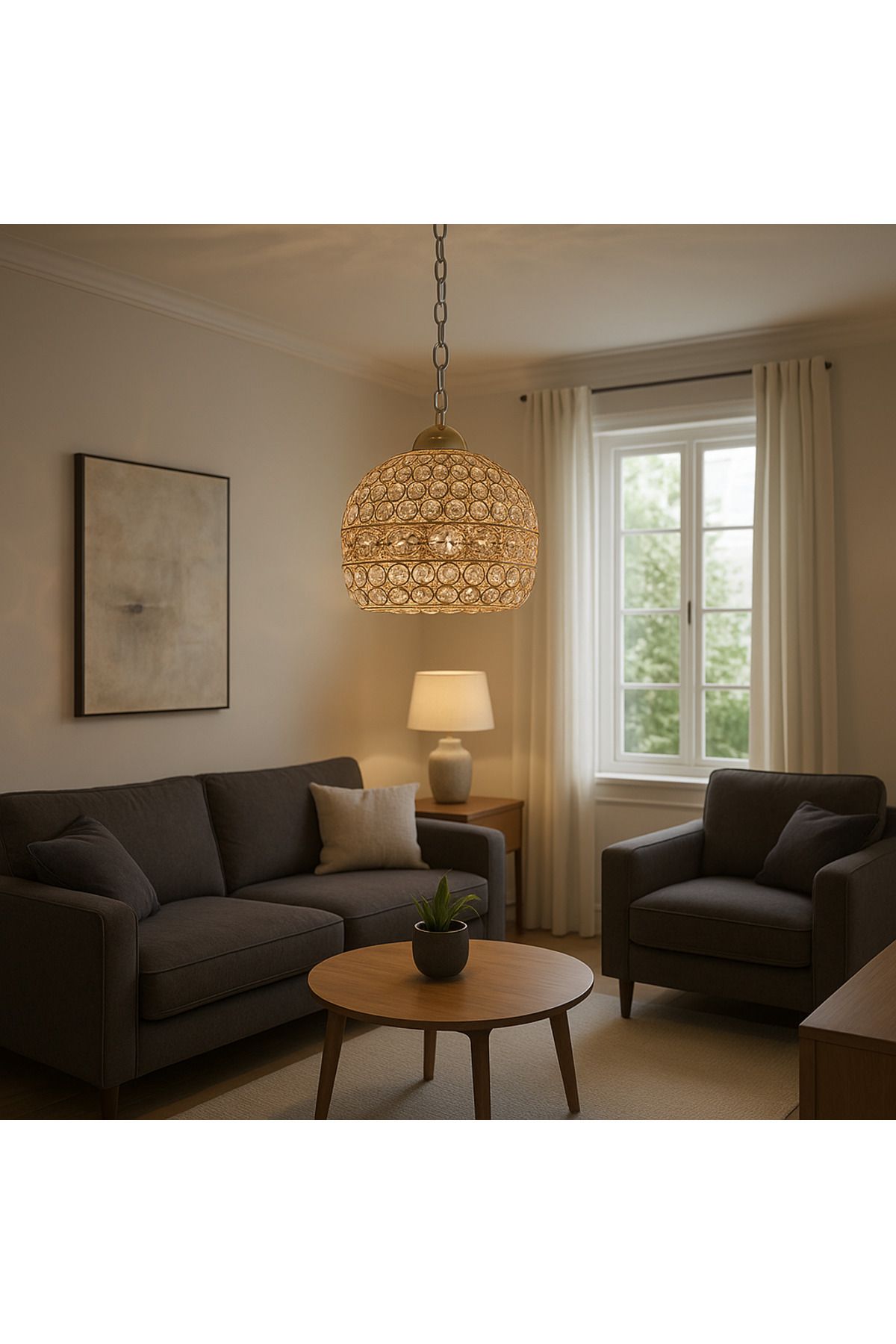 AILEEN Gold Renkli Kristal Cam Detaylı Modern Sarkıt Avize - Oturma Odası, Salon ve Koridor İçin Uyumlu