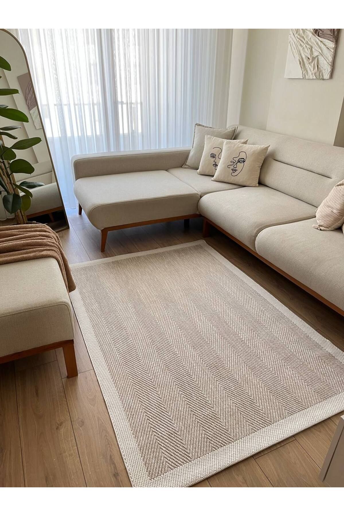 Piala Home Krem Seritli Bej Balık Sırtı Desenli Sisal Halı
