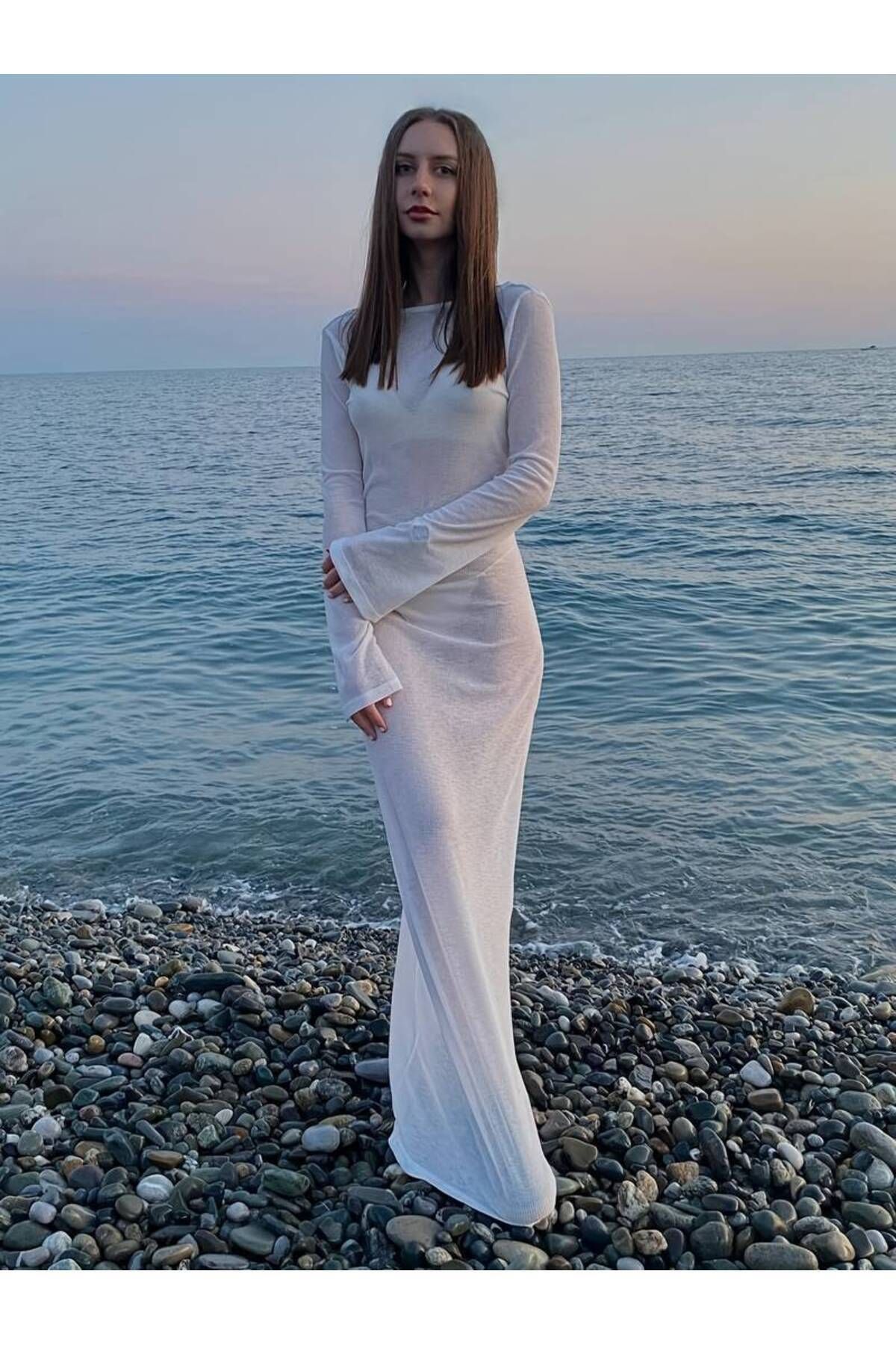 TAS Pareo Uzun Beyaz Plaj Elbisesi
