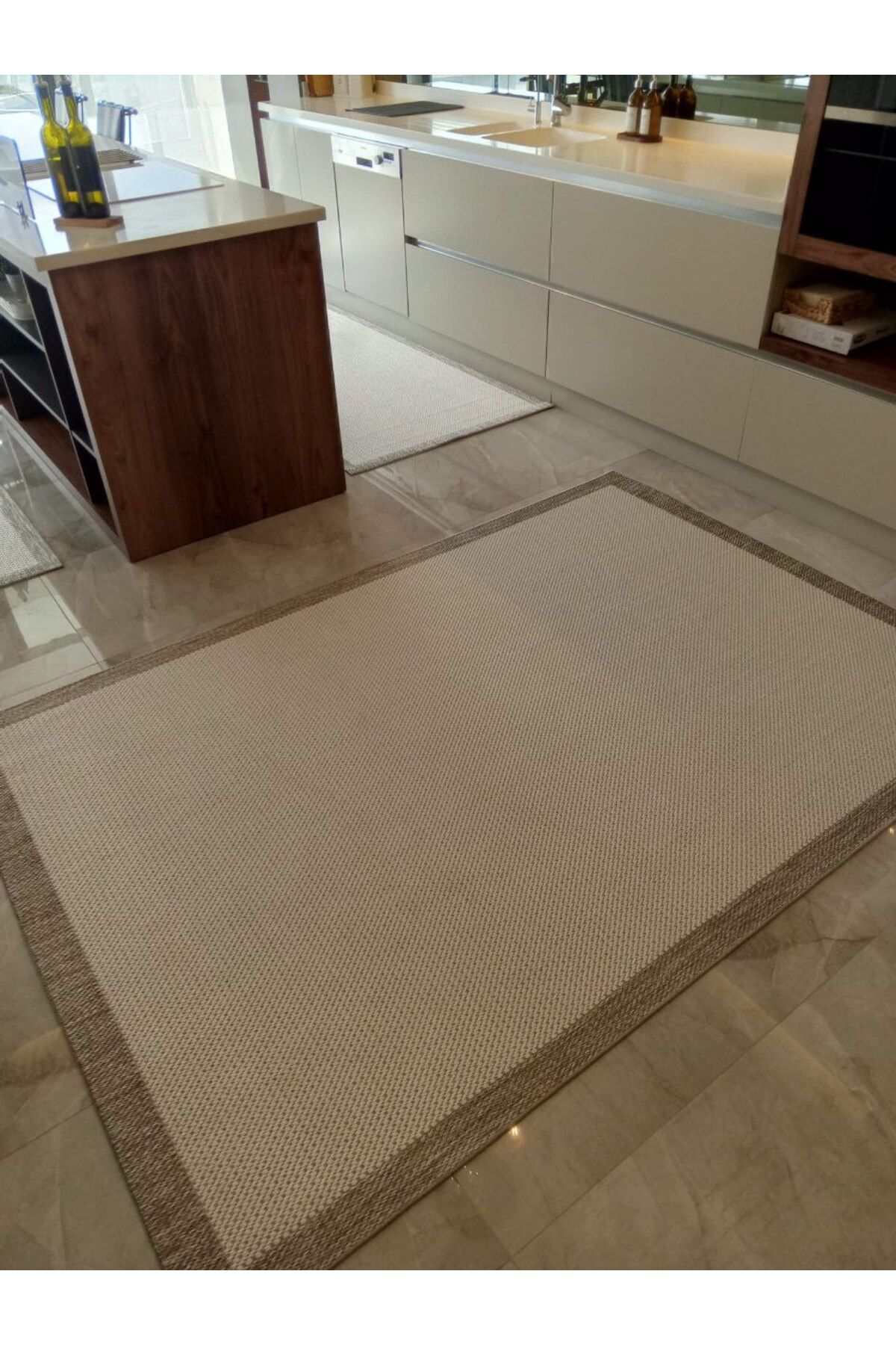 Piala Home Kahverengi Çerçeveli Krem Desenli Sisal Halı
