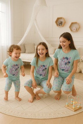 Vitmo Baby Vitmo Lıfe Is Beatıful Yazılı Kız Kapri Pijama Takımı 1-15 Yaş Yeşil