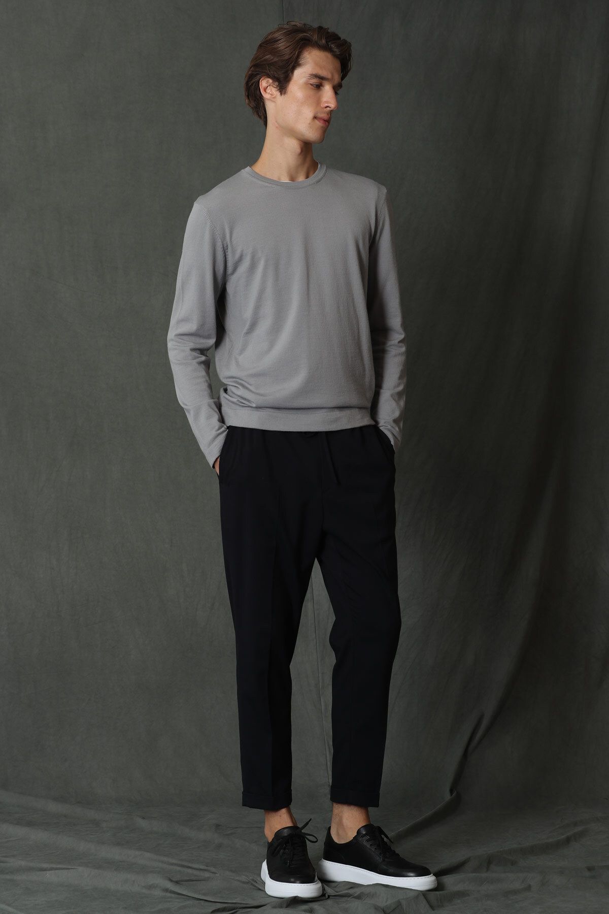 Lufian-Men's Sweater - Light Gray Star Model 4