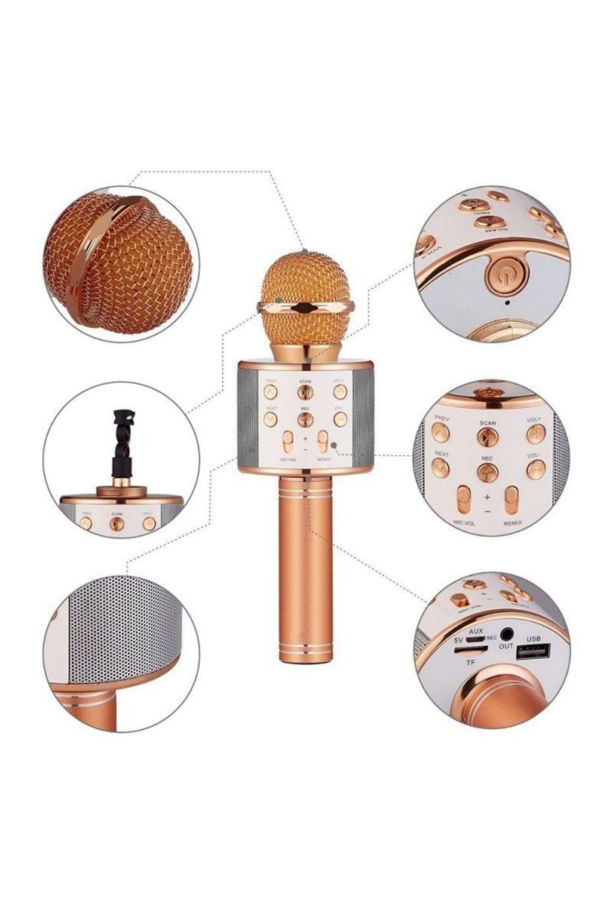OEM-Wireless Karaoke Microphone with Built-in LED Speaker & Battery, Voice Change Function 3