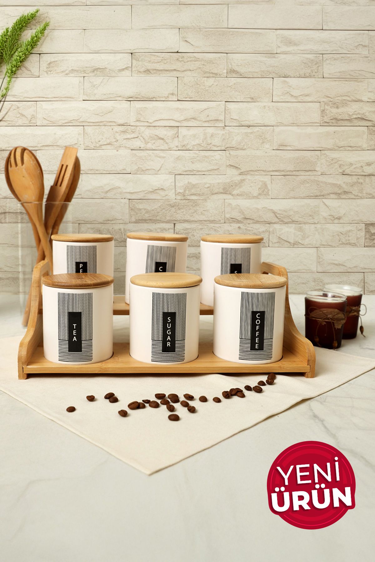 Keramika Bambu Standlı 6 Parça Baharat Seti Tutku 1403