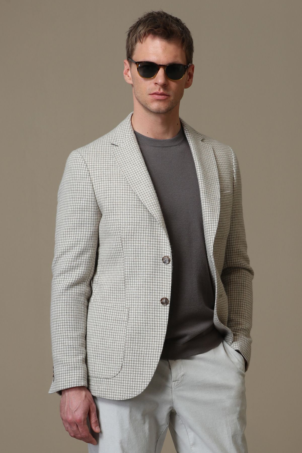 کت بلیزر نود مردانه Afel Sport Caoxt Slim Fit Beige Lufian