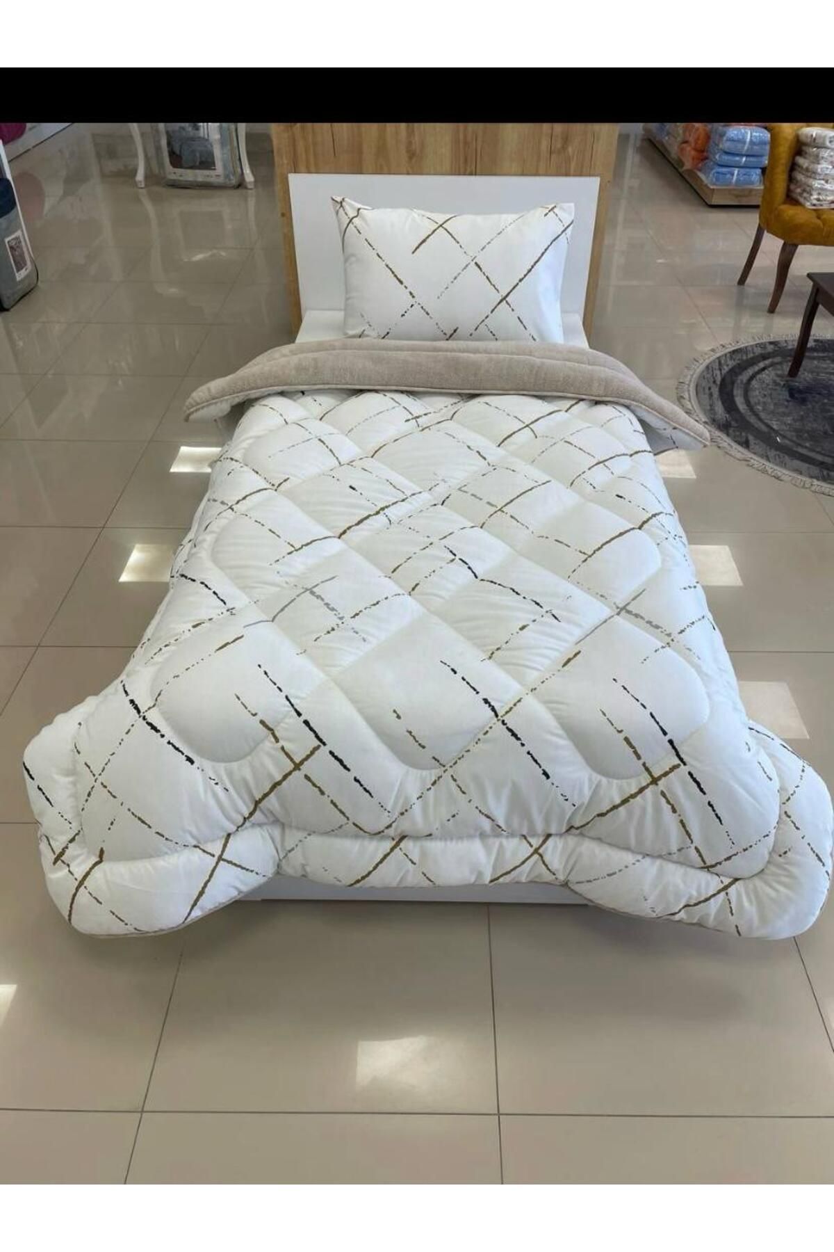 VİLERA HOME POFUDUK MERMER DESENLİ TEK KİŞİLİK YASTIK KILIFLI YORGAN