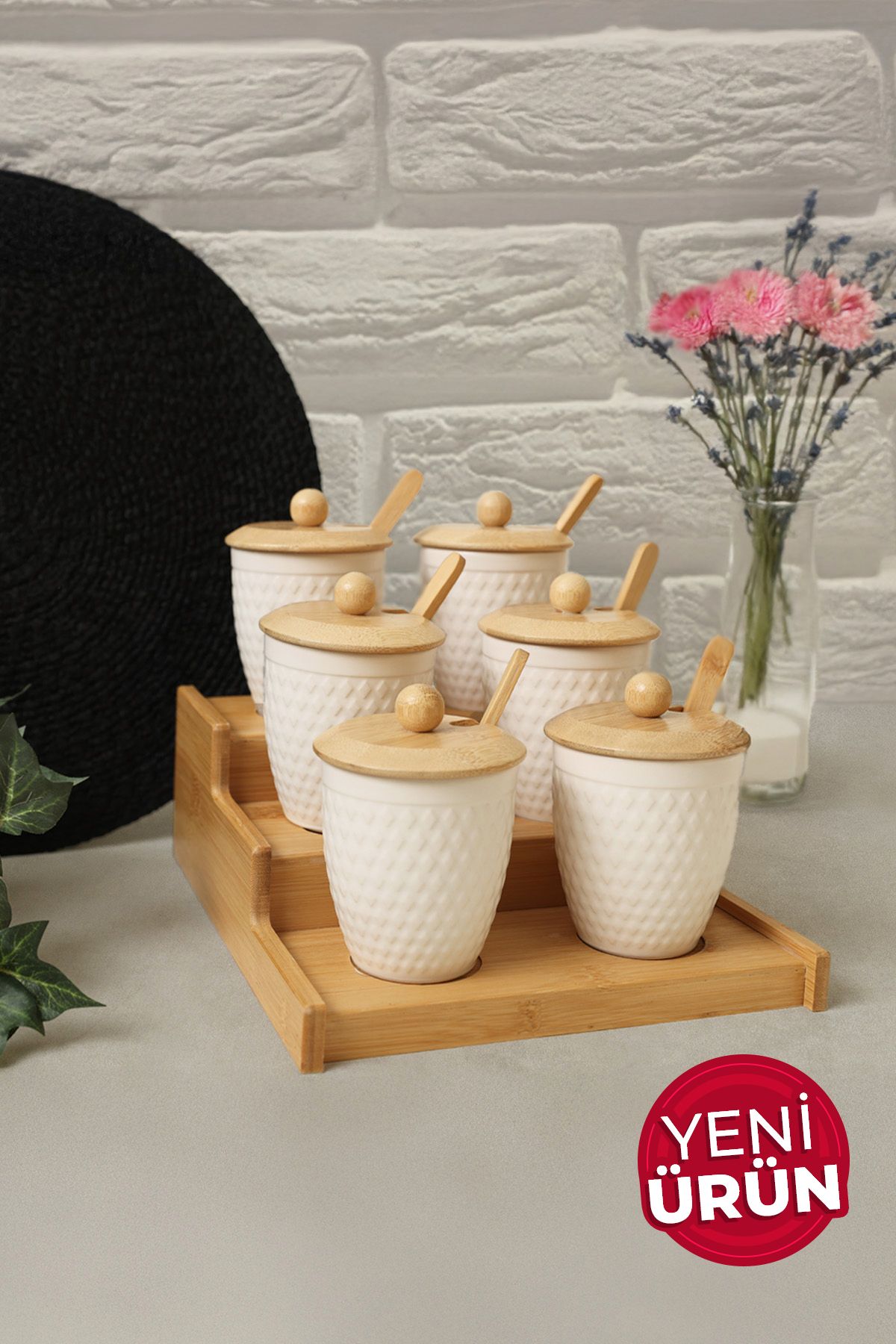Keramika Bambu Standlı 6 Parça Baharat Seti Tutku 1422
