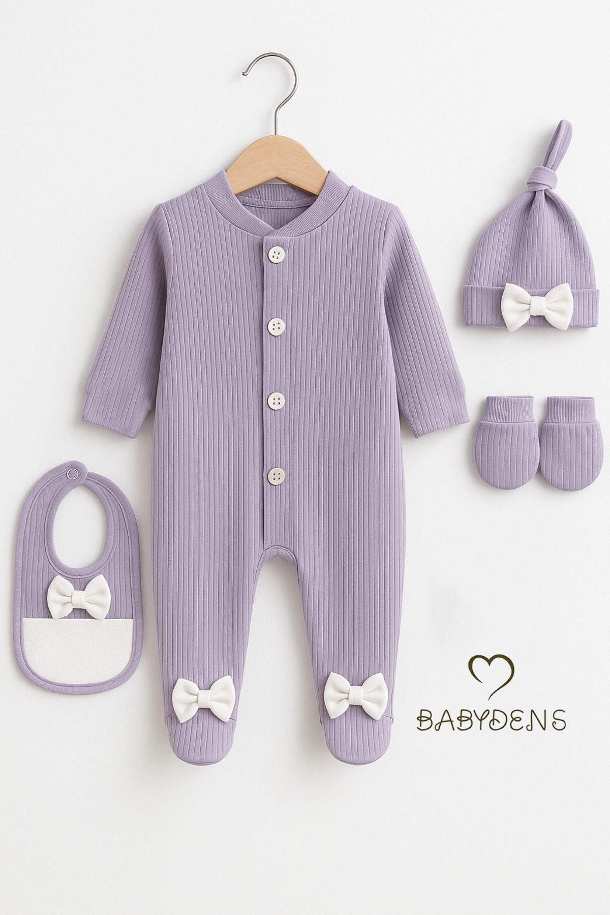 BABYDEN'S 4 'lü Kız Bebek Fitilli Yenidoğan Bebek Tulum Seti %100 Pamuklu Hastane Çıkışı fotoğrafı 4 (önizleme)