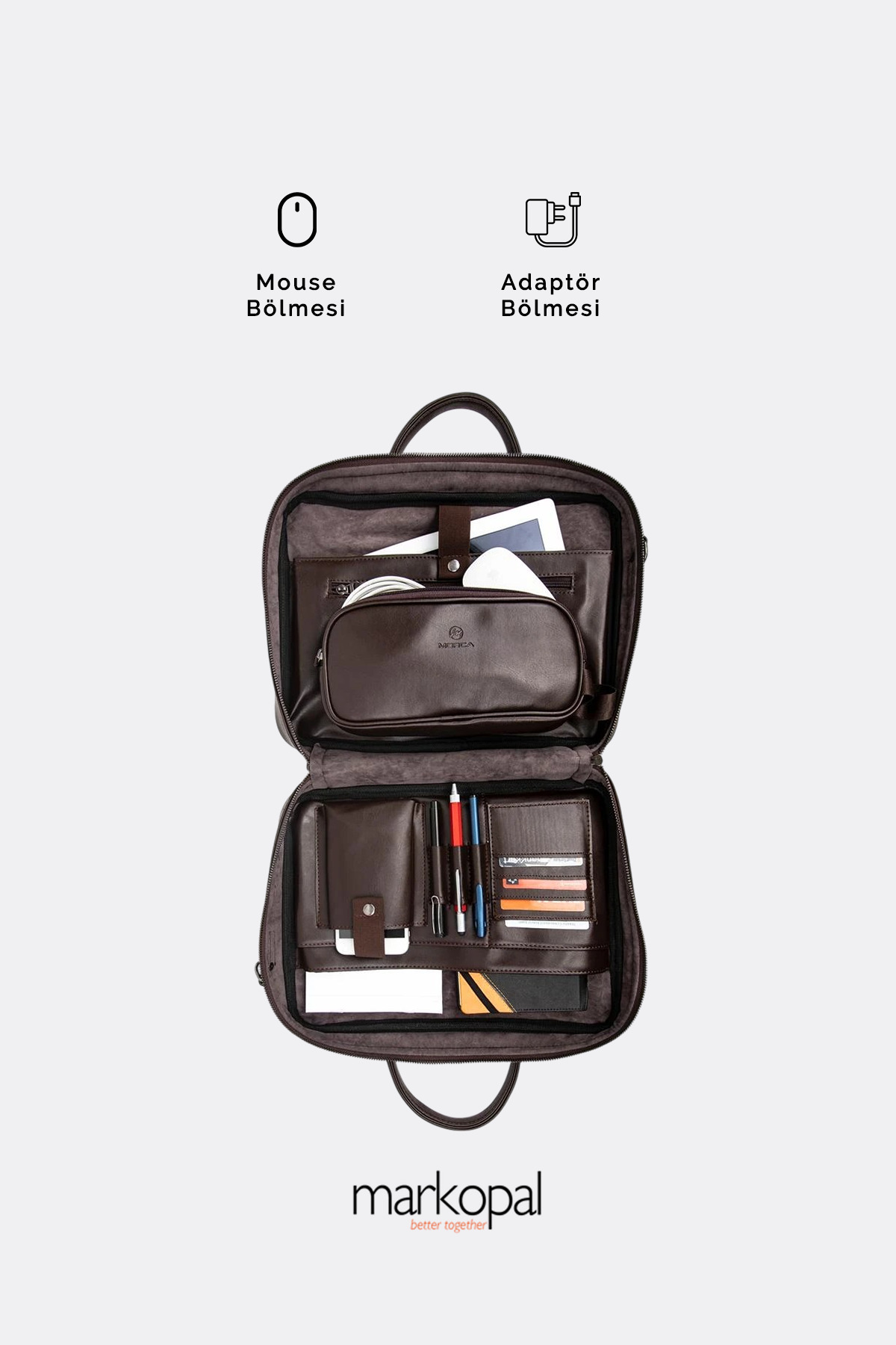MORCA  Unisex Macbook Organizer Laptop Evrak Çantası 13" & 14" Inç S2054-1 Kahverengi - Görsel 5