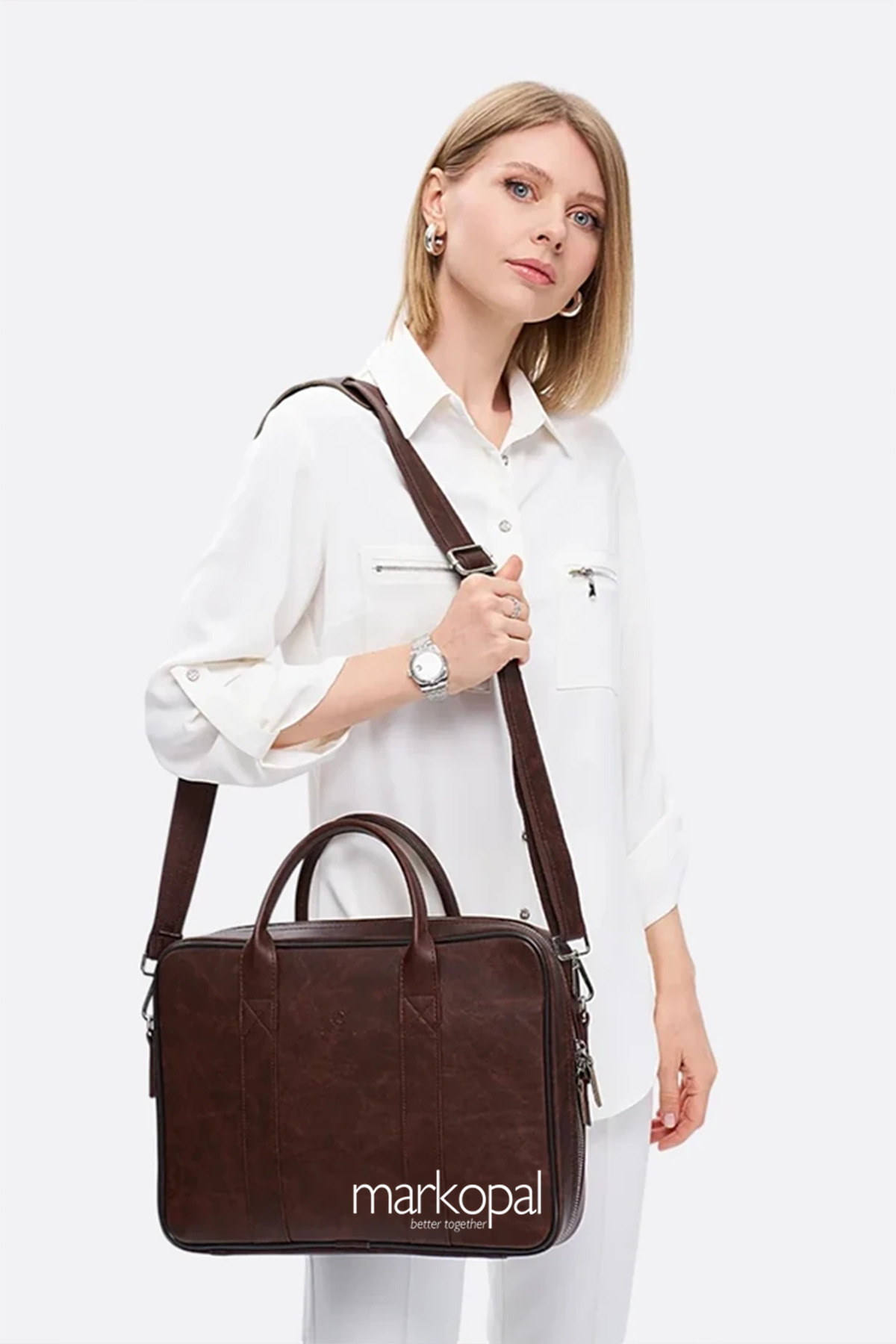 MORCA  Unisex Macbook Organizer Laptop Evrak Çantası 13" & 14" Inç S2054-1 Kahverengi - Görsel 6