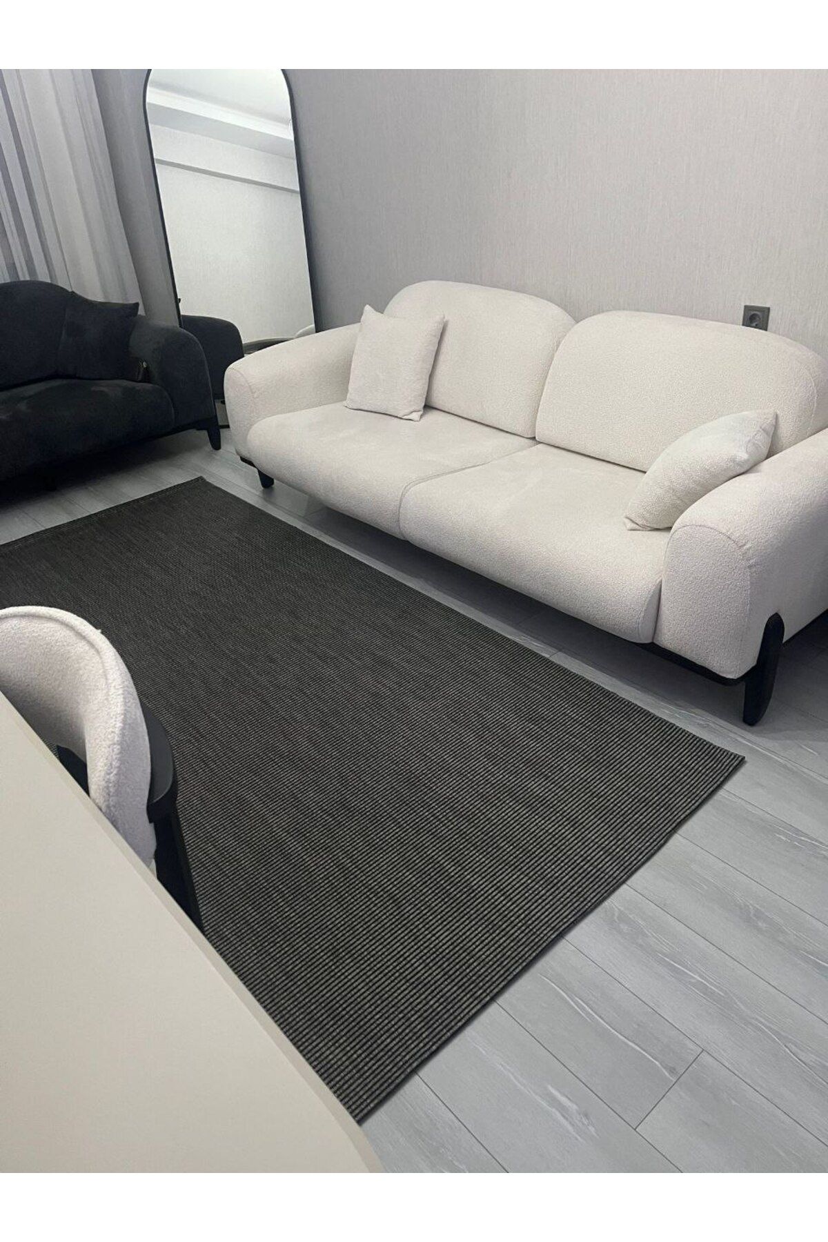 Piala Home Antrasit Düz Çizgi Desenli Sisal Halı