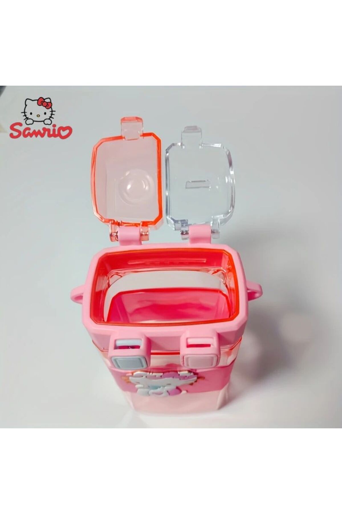 SANRIO-Unbreakable Double Straw Water Bottle with Characters - Kuromi and Friends Themed Transparent Flask 3