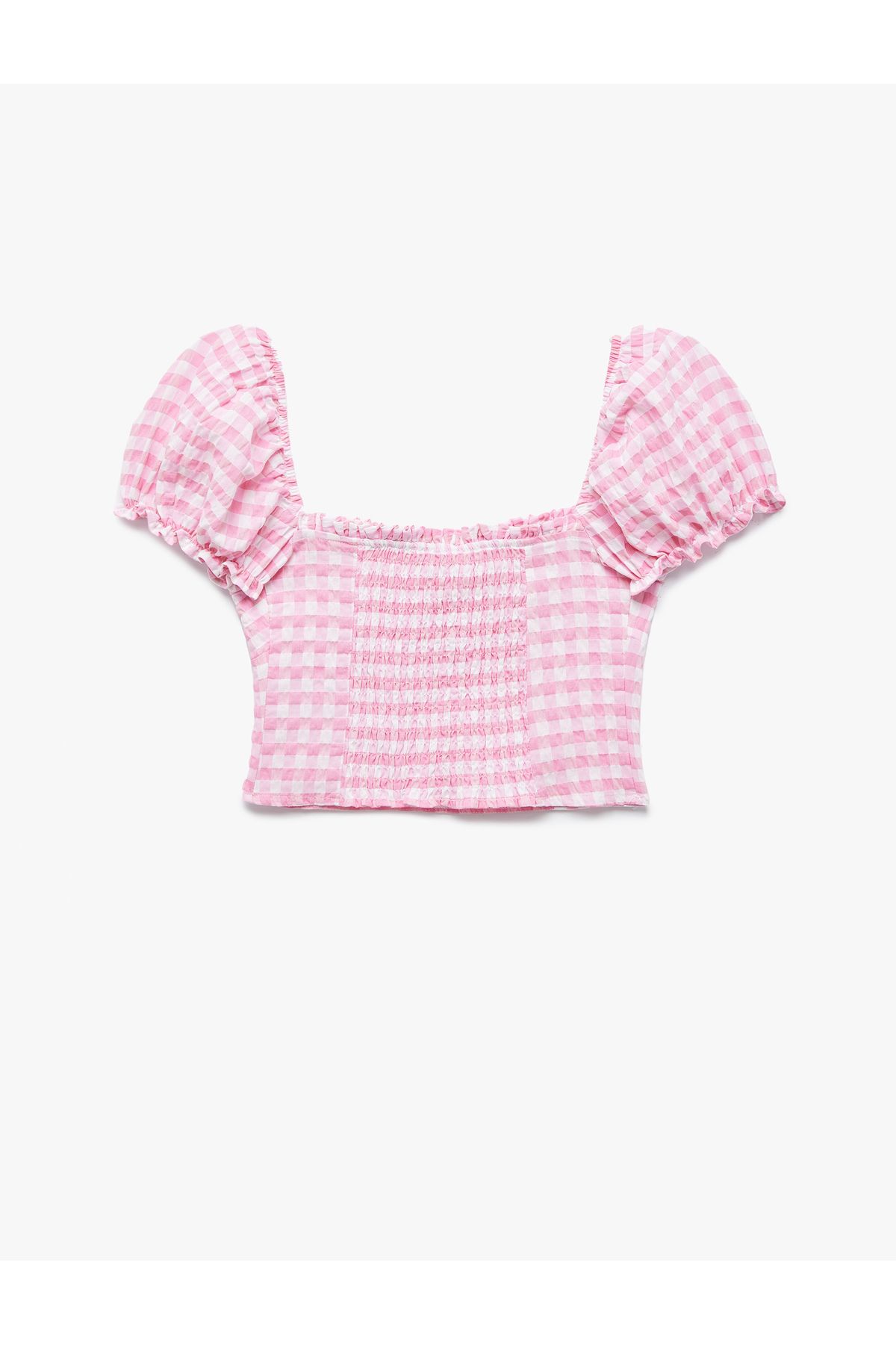 Koton-Μπλούζα με μπαλόνι με βολάν γιακά Gipeli Gingham Crop 5