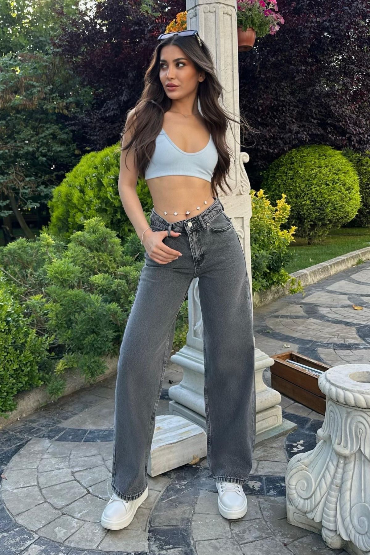 BİKELİFE Füme Yüksek Bel Wide Leg Jeans