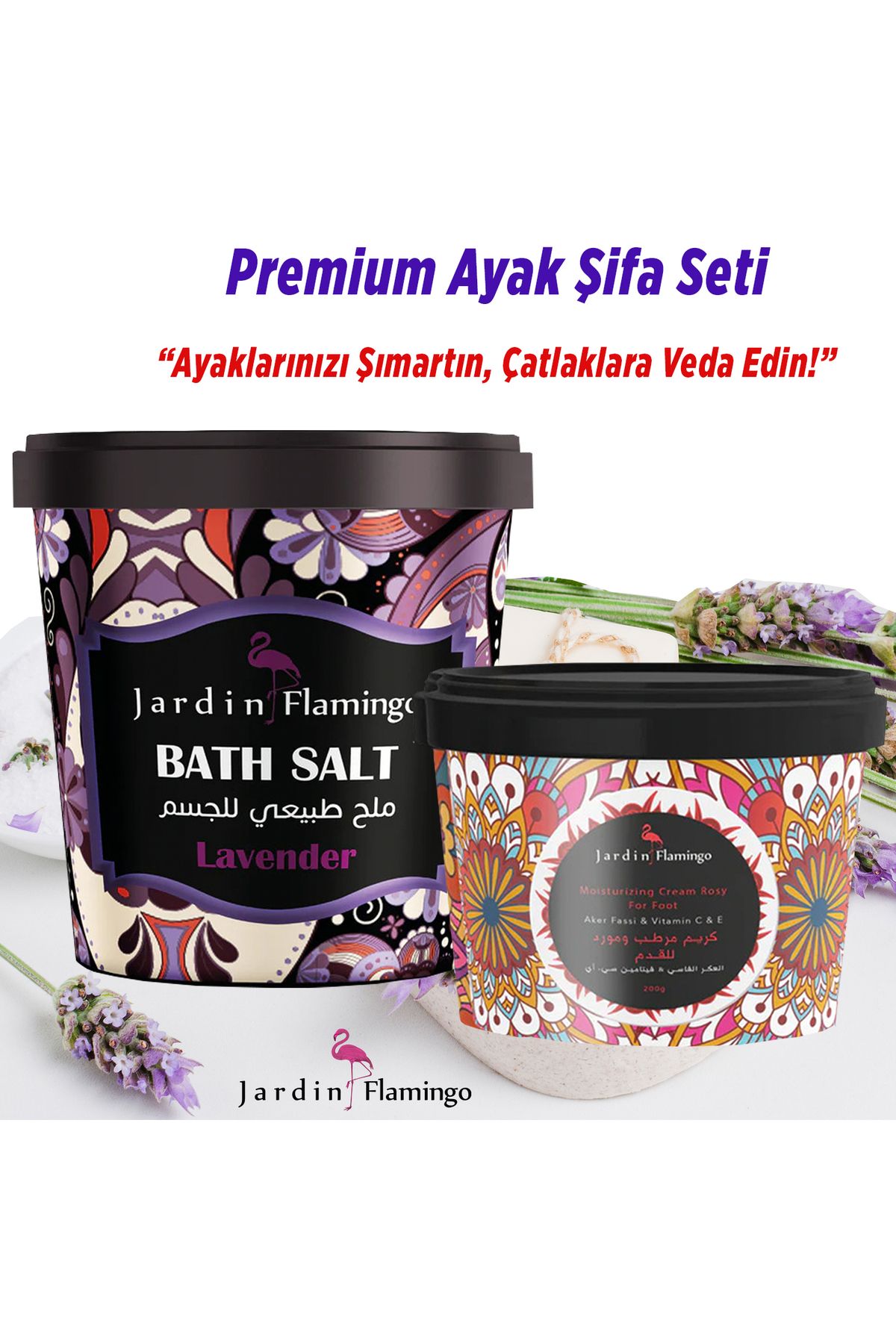JARDİN FLAMİNGO "Jardin Flamingo Premium Ayak Bakım Seti - Çatlak Kremi & Lavanta Detoks Tuzu