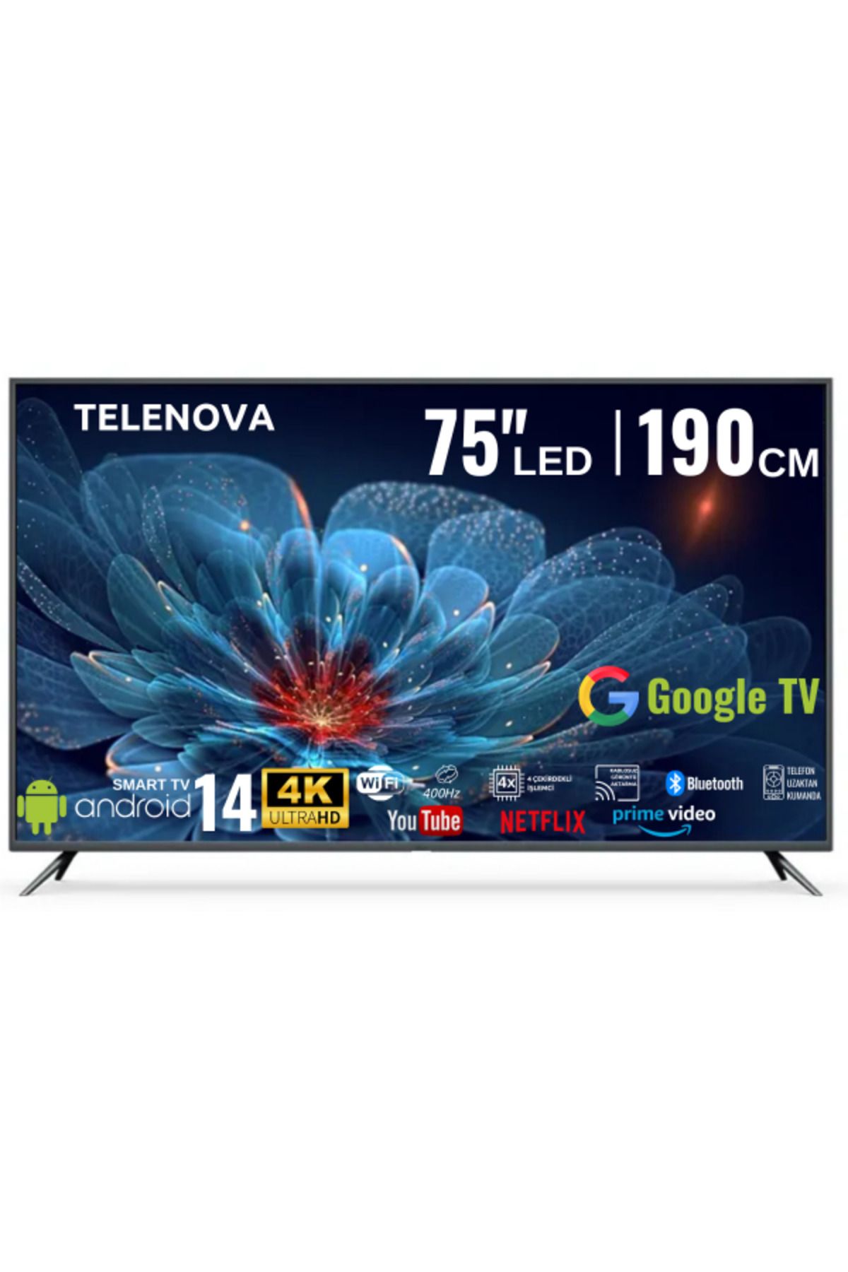 SONREİR Telenova 75 Inç 190 Ekran 4k Ultra Hd Android 14, Smart Tv Led Hdr Wifi Netflix & Youtube Destekli