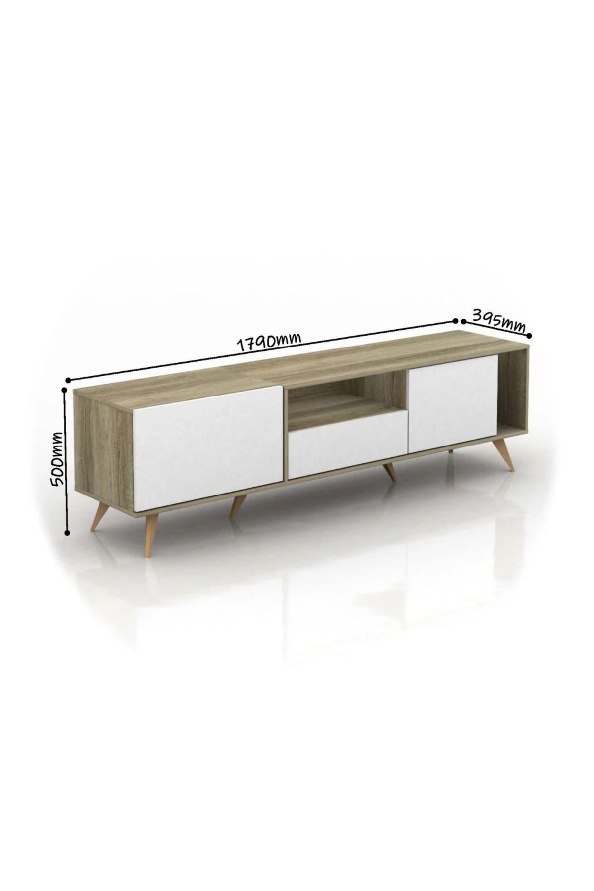Generic-Rectangular TV Table with Fixed Base 179 cm, Shelves and Drawers, Wooden and White Color 3