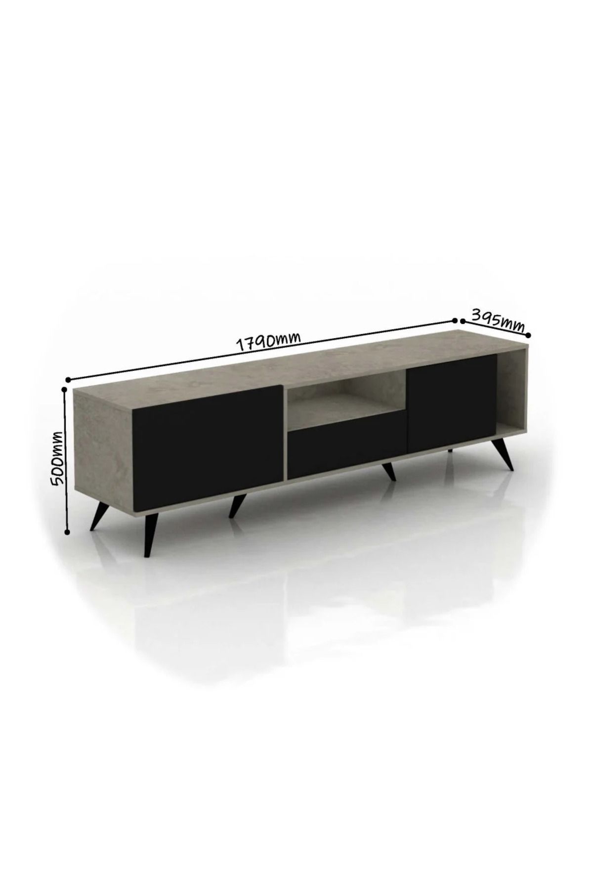 Generic-Rectangular TV Table with Fixed Base 179 cm, Shelves and Drawers - Gray & Black 4
