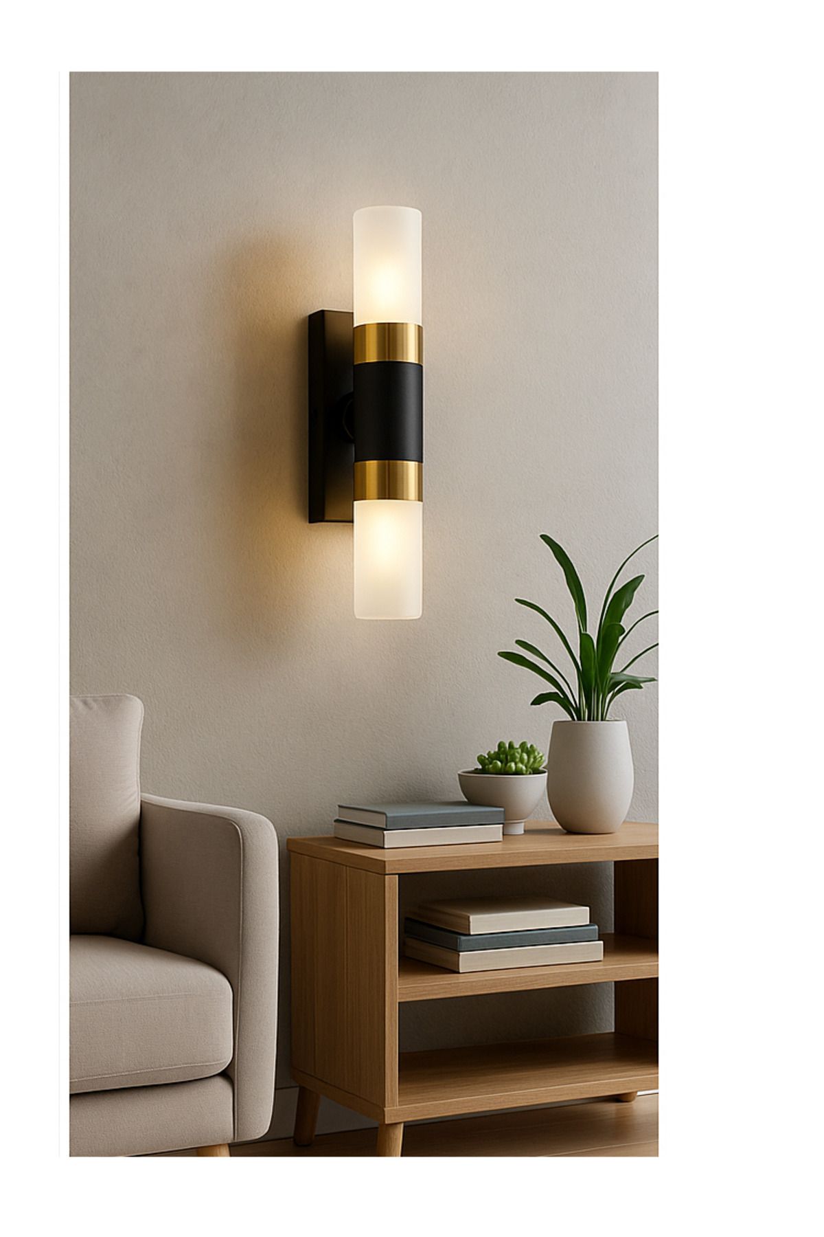 VAV AVİZE Lüks Duvar Apliği Modern Tasarım Cam Tüp Işık Siyah/Altın Renk Premium Duvar Aplik Çubuk Led Aplik