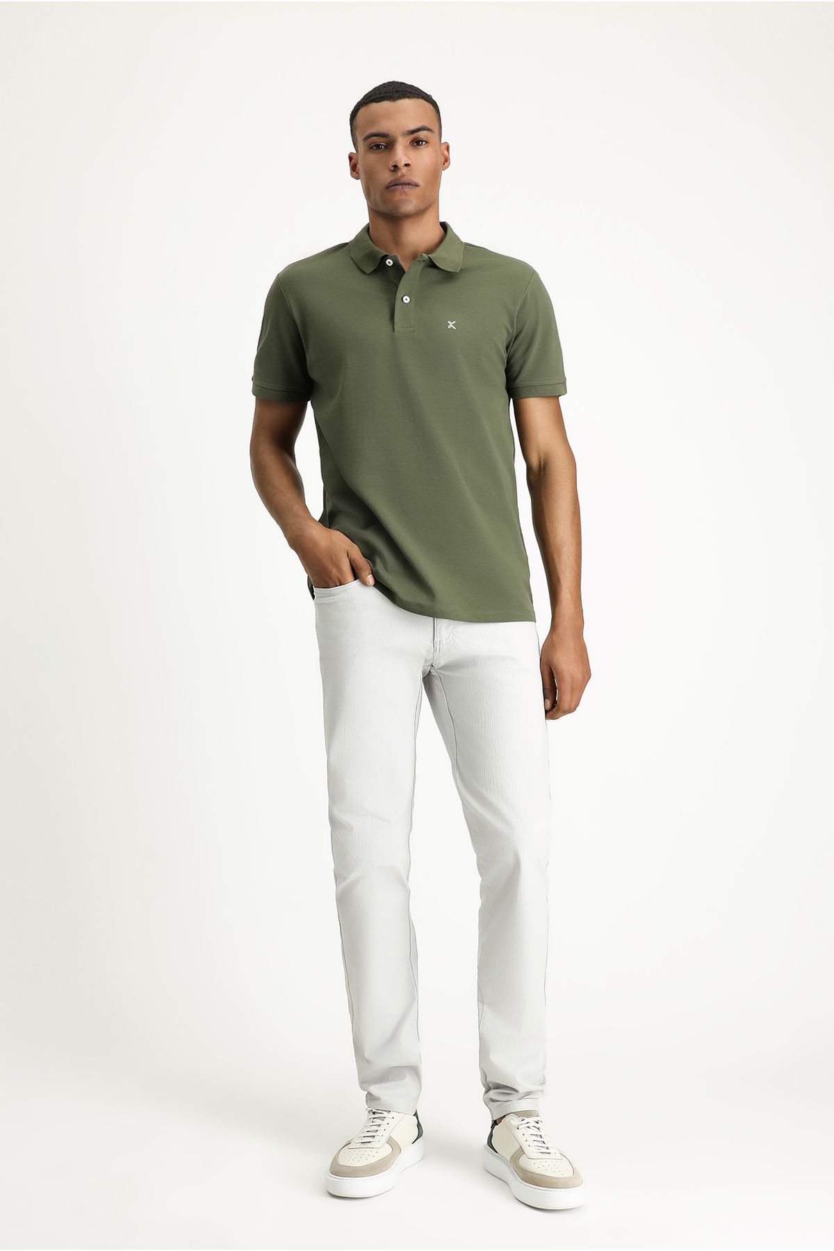 تی شرت یقه پولو سبز مردانه چوگان Slim Fit Cotton T shirt Kiğılı