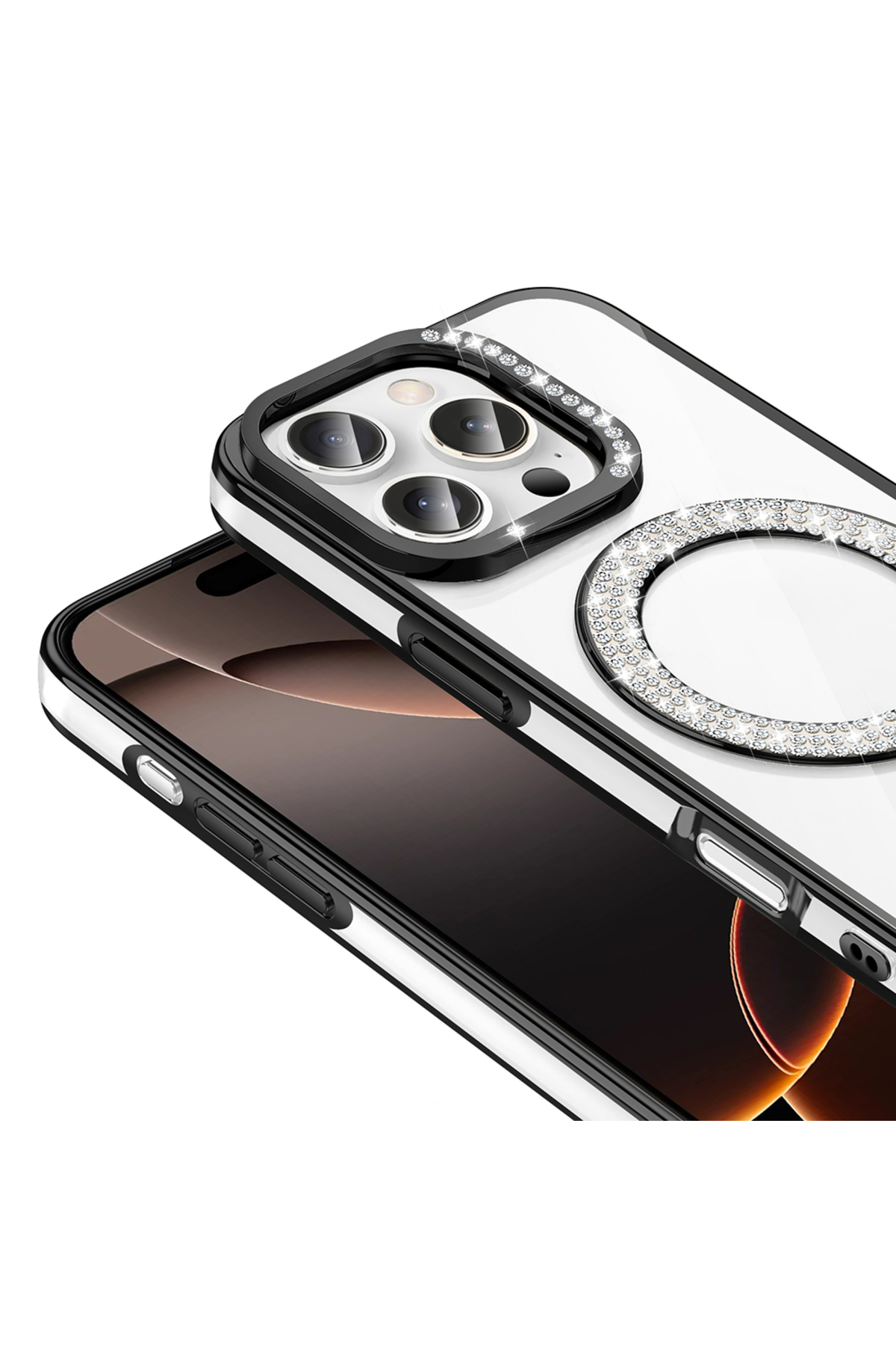 iPhone 16 Pro Uyumlu Kılıf Simli Parlak Stand Olabilen Magsafe Şarj için Uygun Renkli Arka Kapak